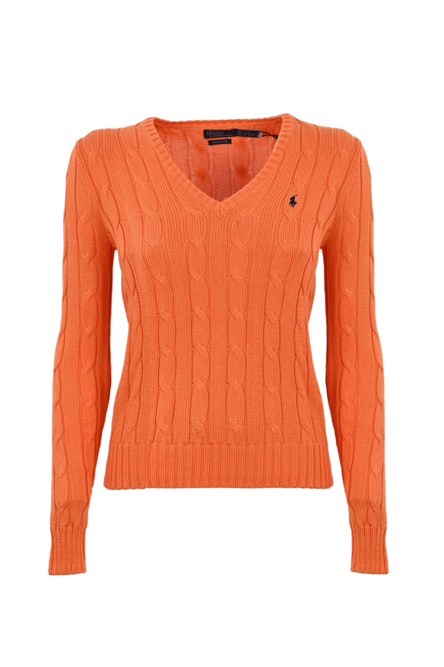 Shop Polo Ralph Lauren Cable Knit Sweater With V-neck In Orange