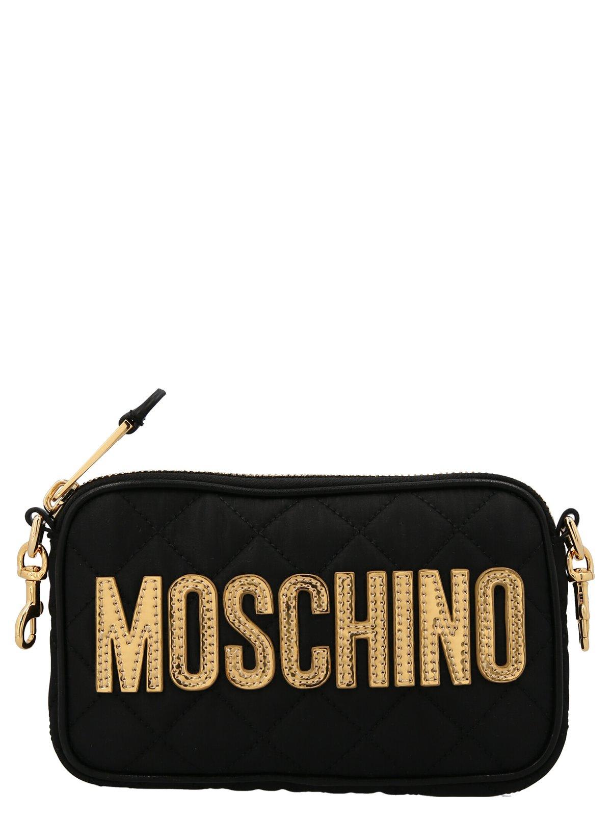 MOSCHINO QUILTED LOGO PATCH ZIPPED CROSSBODY BAG MOSCHINO