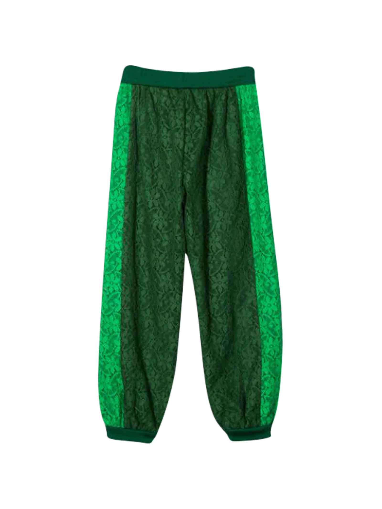 GUCCI GREEN SPORT TROUSERS WITH FLOWERS,595386ZB421 3105