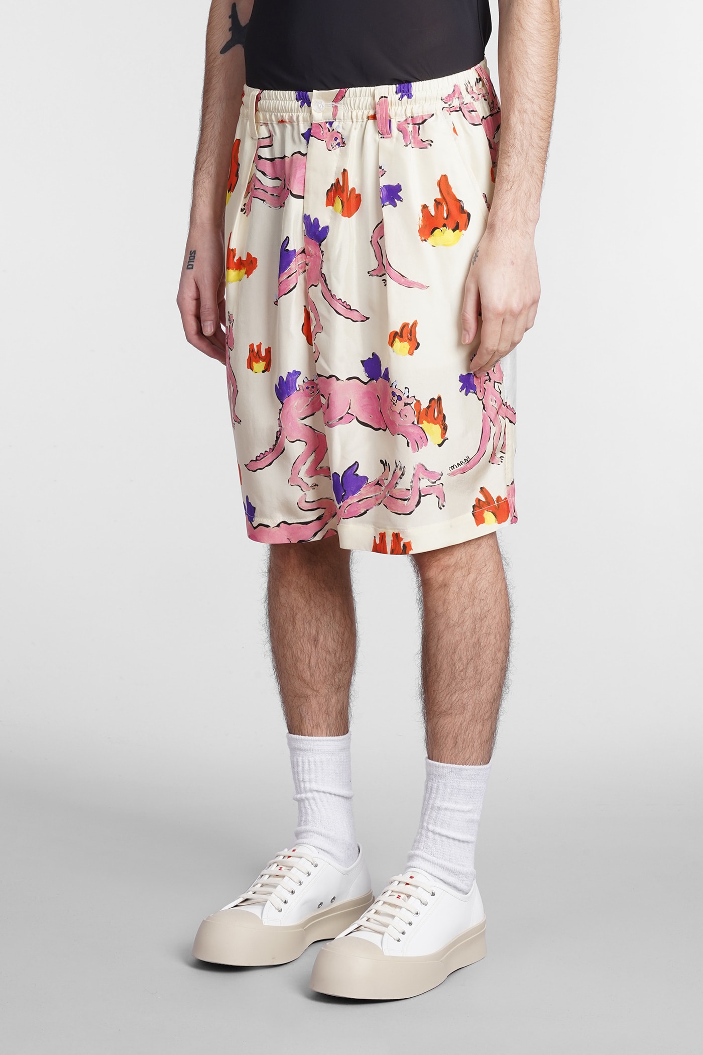 Marni Multicolor Printed Silk Bermuda Shorts In Diw06