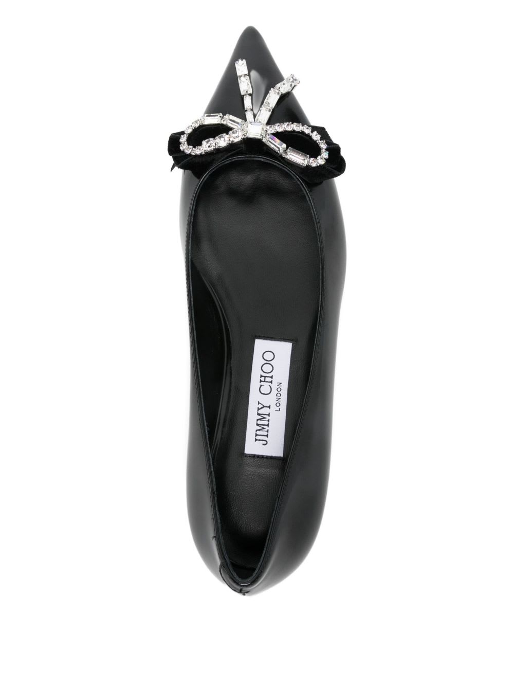 Jimmy Choo Leather Ballet Flats With Bow And Crystals In Multi