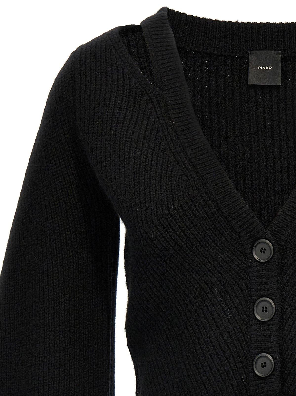 Shop Pinko Cropped Knitted Cardigan In Black