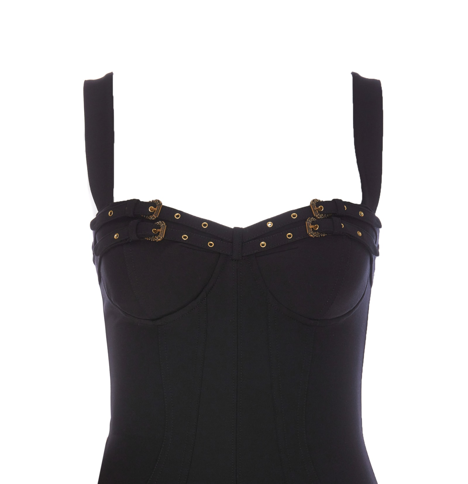 Shop Versace Jeans Couture Baroque Buckle Bustier Midi Dress In Black