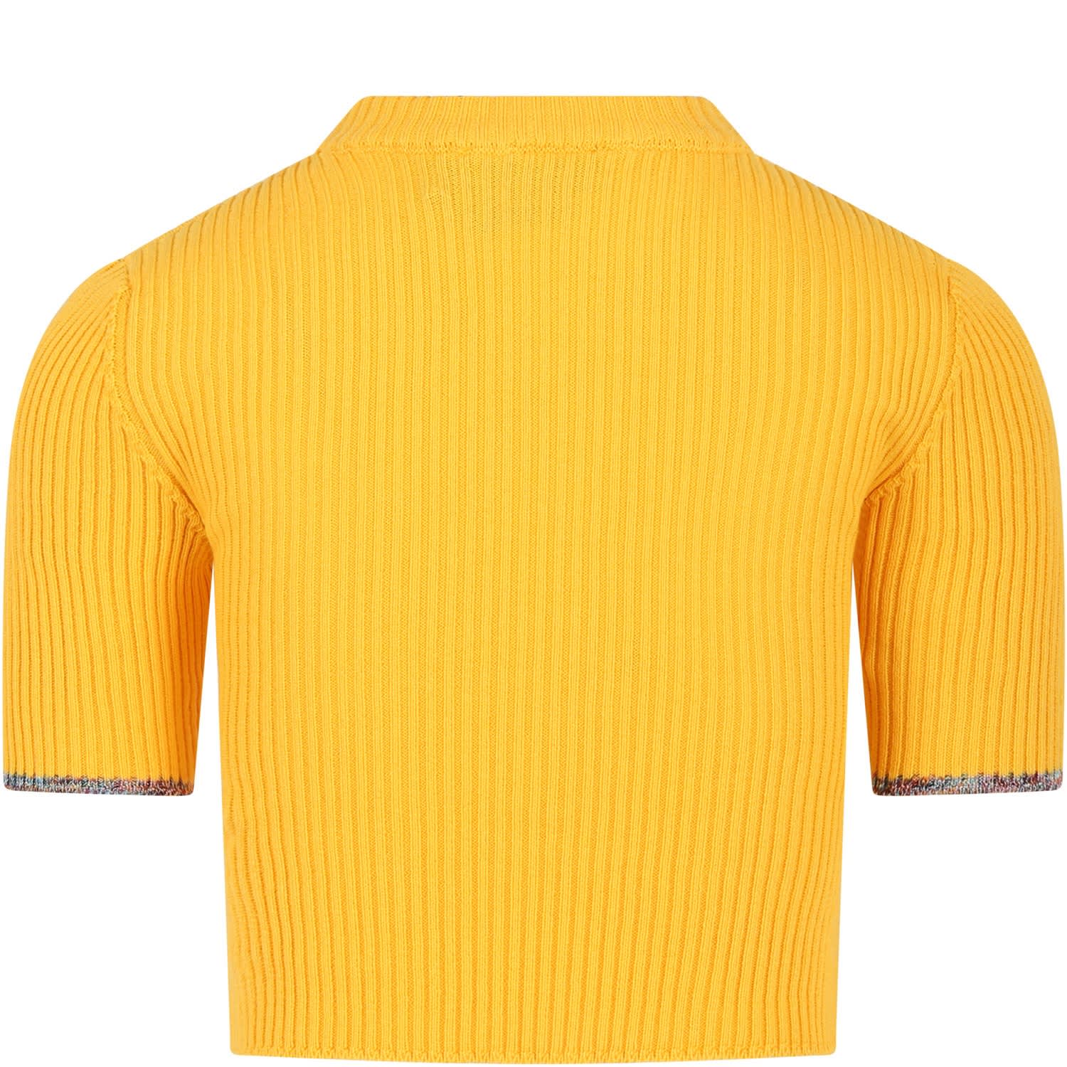Shop Missoni Yellow Sweater For Girl With Multicolor Embroidered Logo
