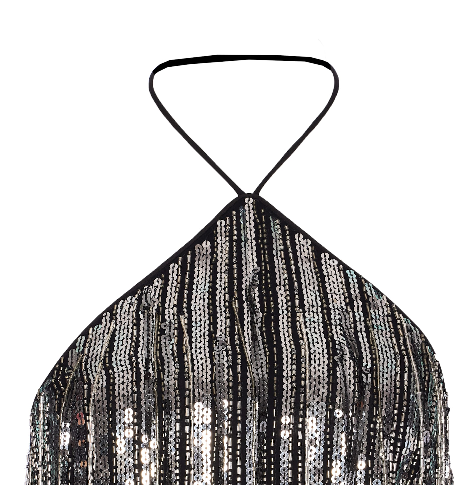Pinko Sequin Fringe Halterneck Crop Top In Metallic