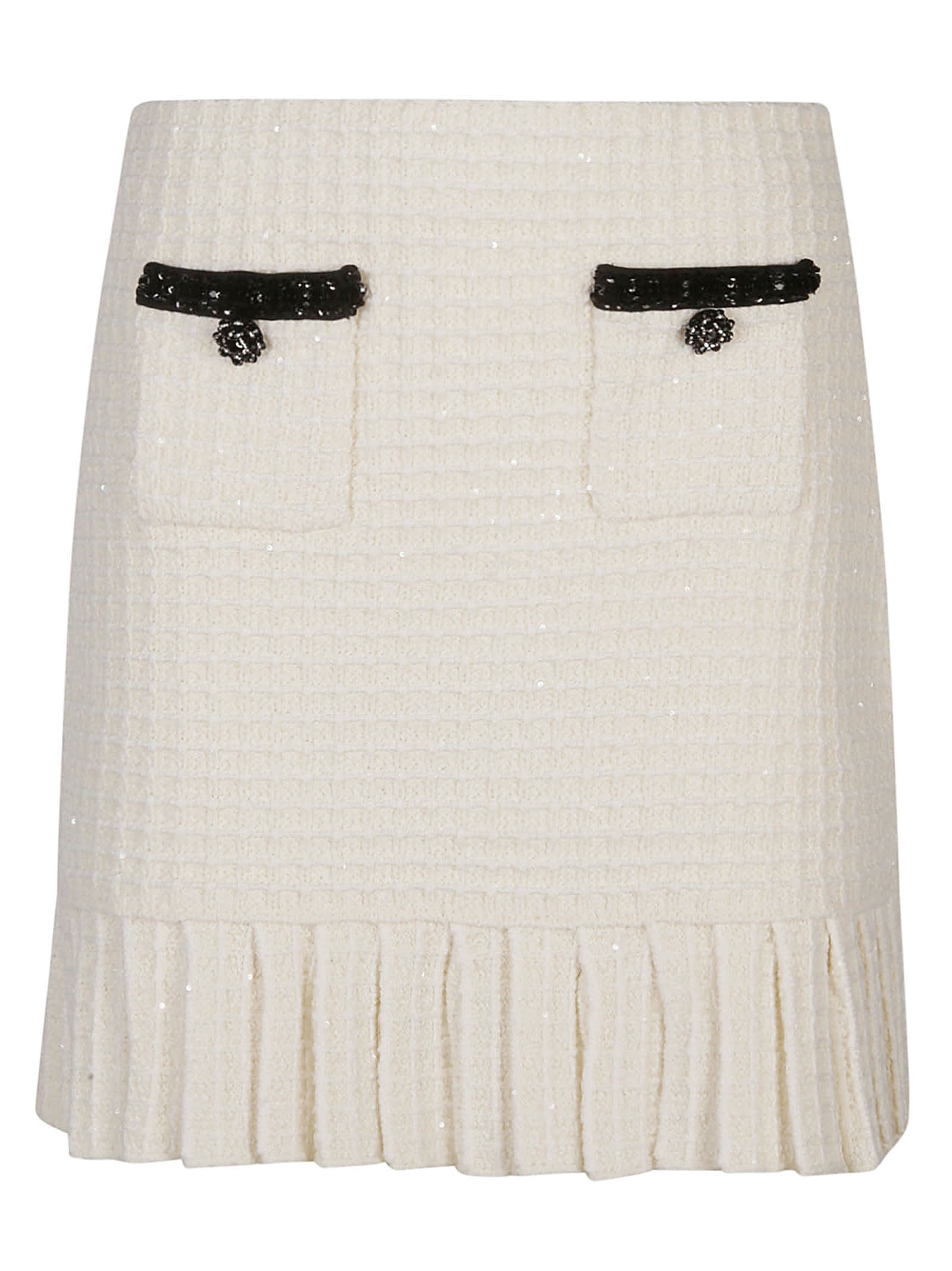Shop Self-portrait Textured Knit Mini Skirt In Cream