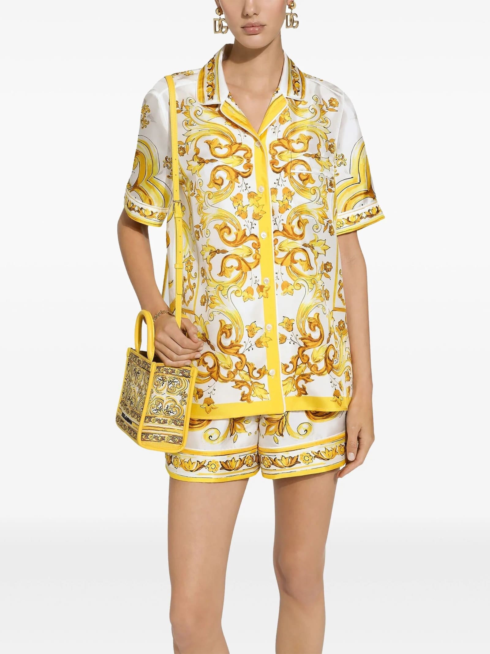 Shop Dolce & Gabbana Camicia Seta St Maiolica In Tn Giallo