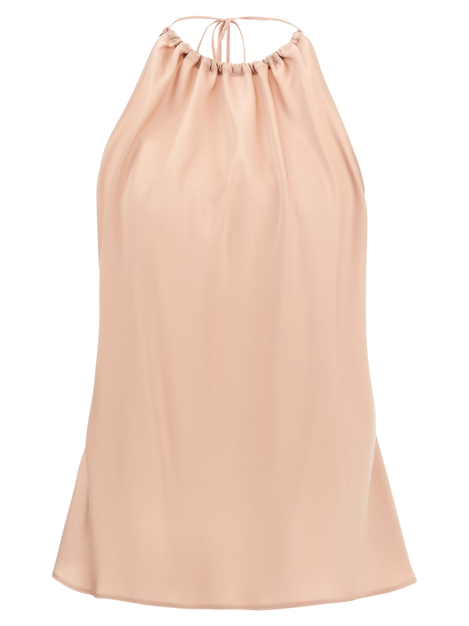 Pinko Carota Pink Sleeveless Top With Adjustable Spaghetti Straps And Ruched Neckline In Tech Fabric Woman In Neutral