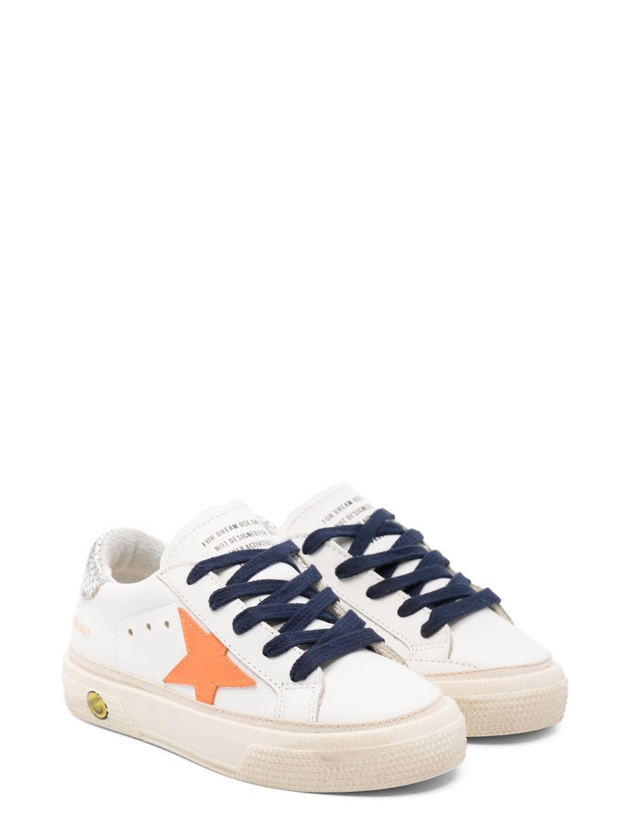 Shop Golden Goose May Leather Upper Suede Star Laminated Glitter Heel In White