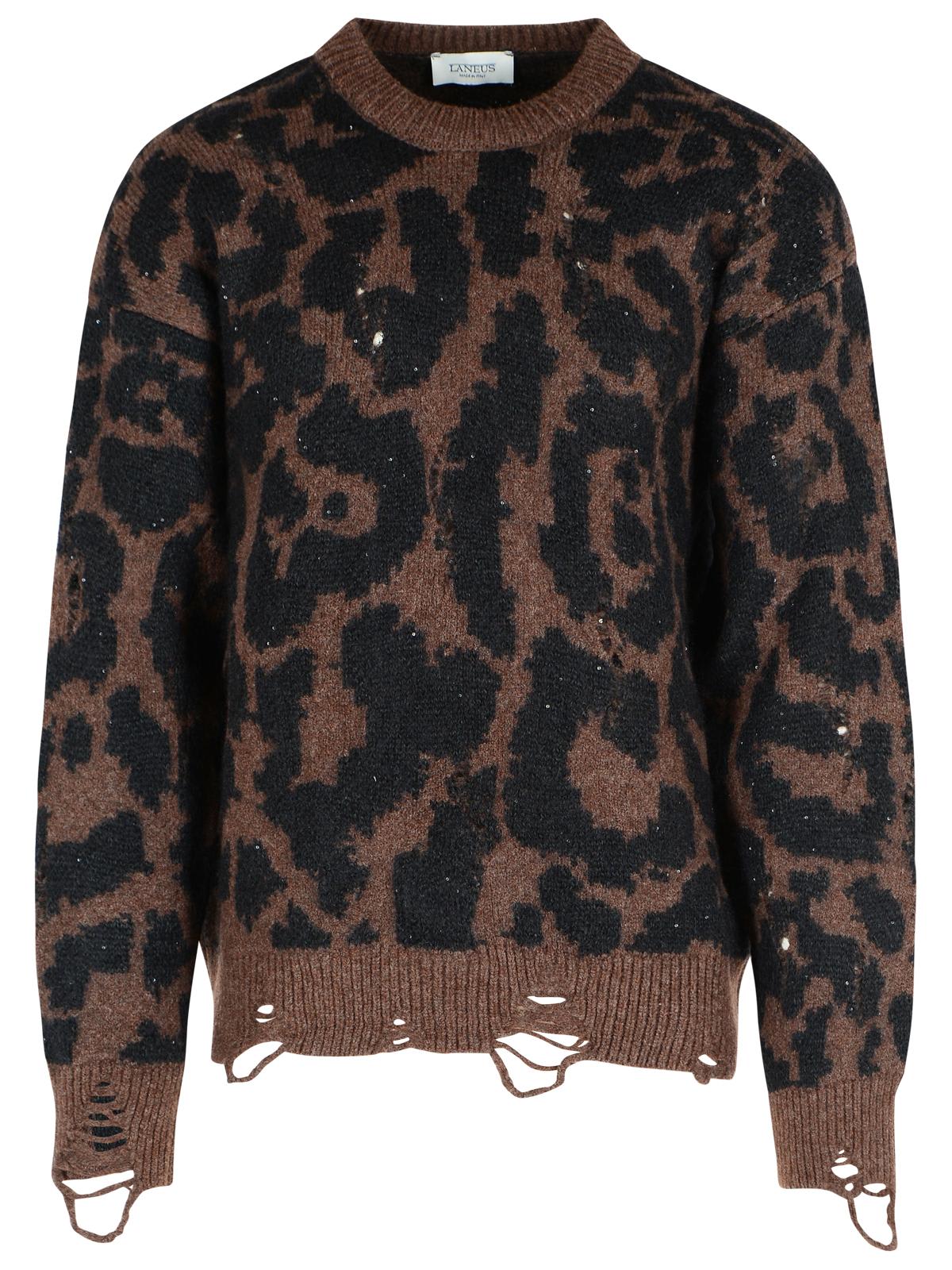 Laneus Two-tone Merino Wool Blend Sweater In Brown