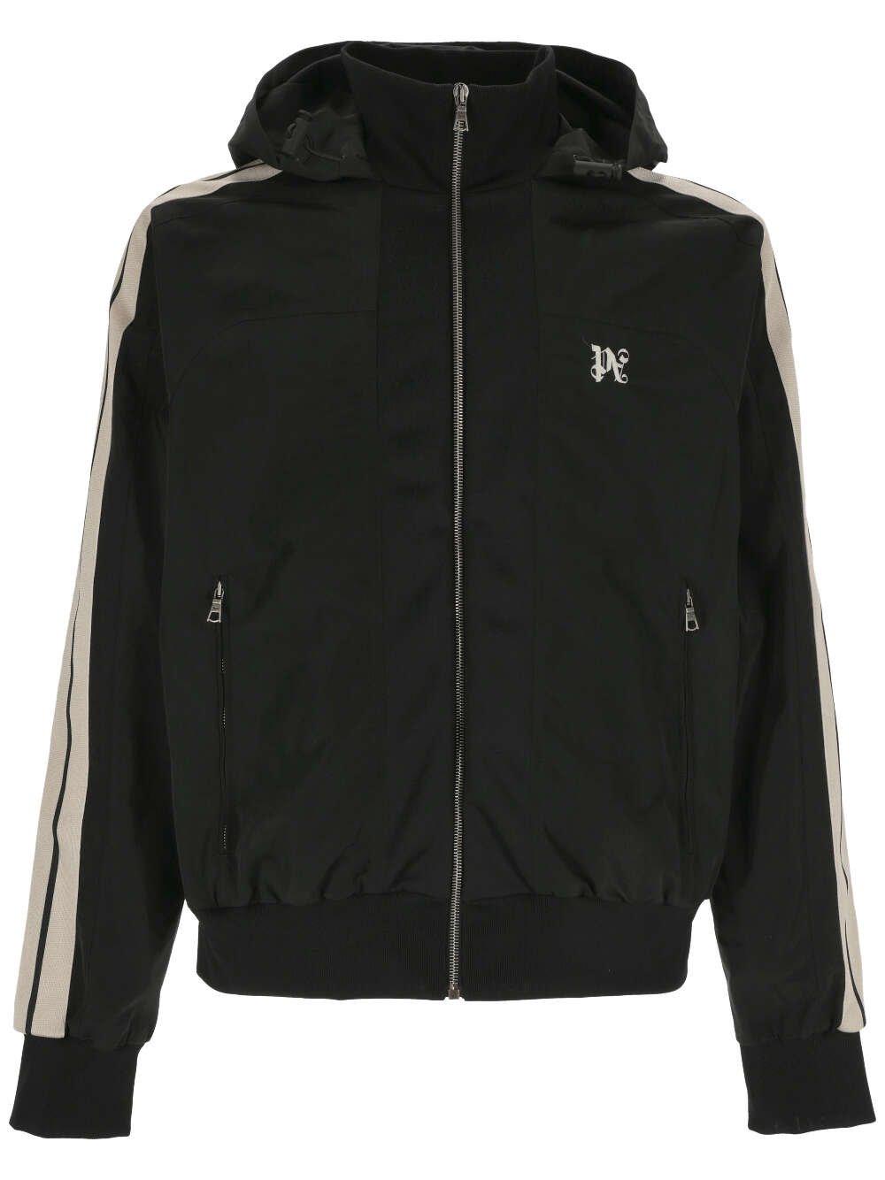 Shop Palm Angels Logo Embroidered Hooded Jacket In Black