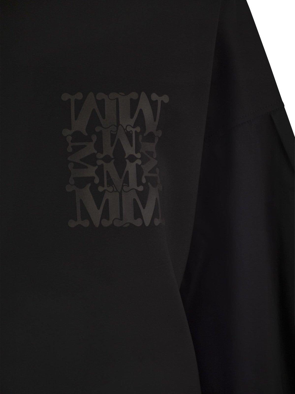 Shop Max Mara Logo Printed Crewneck Dress In Nero