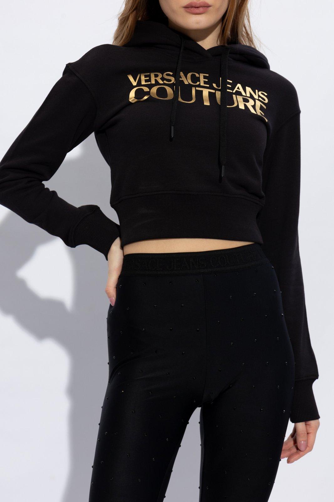 Versace Jeans Couture Cropped Sweatshirt With Logo In Black