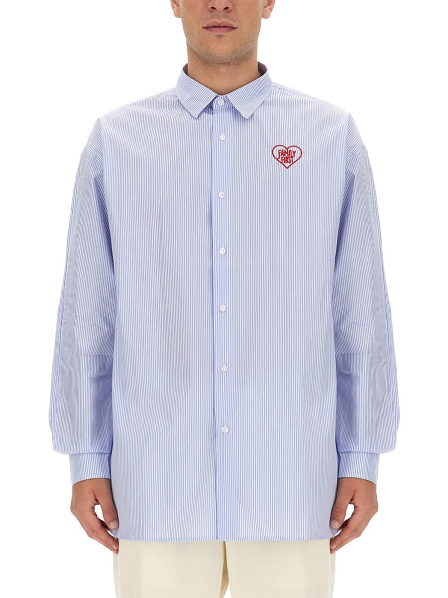 Family First Milano Shirt With Logo In Azure