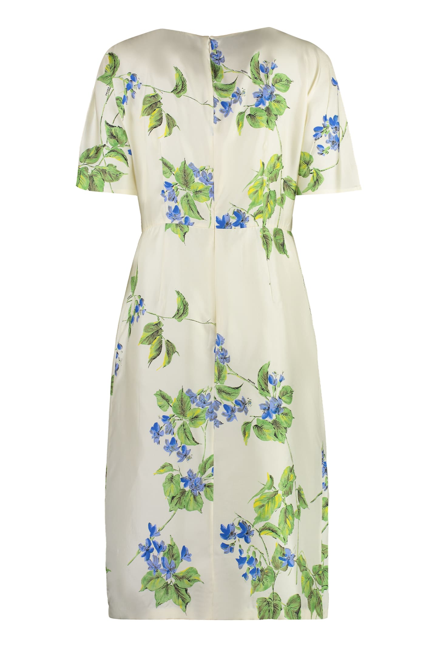 Shop Prada Printed Silk Dress In Ivory