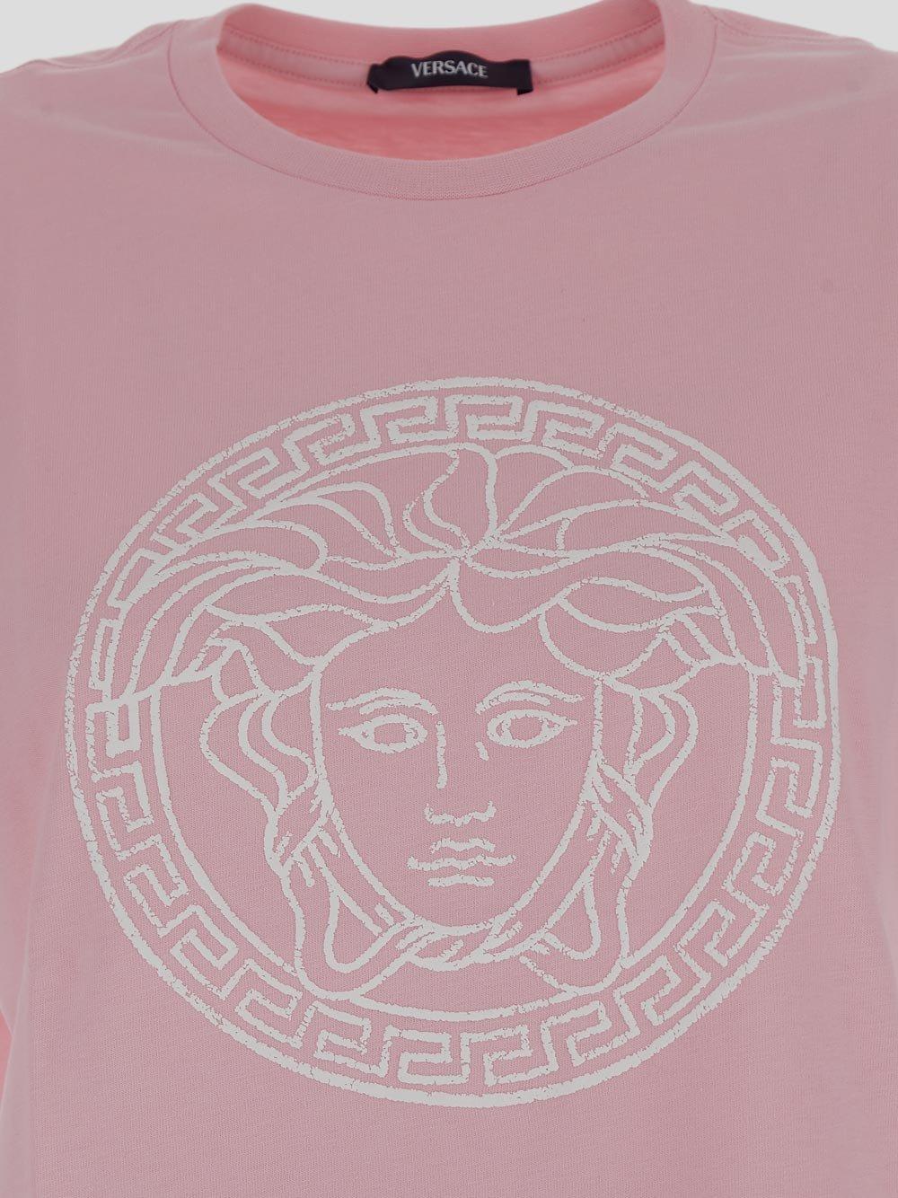 Shop Versace Logo-printed Crewneck T-shirt In Pastel Pink+white