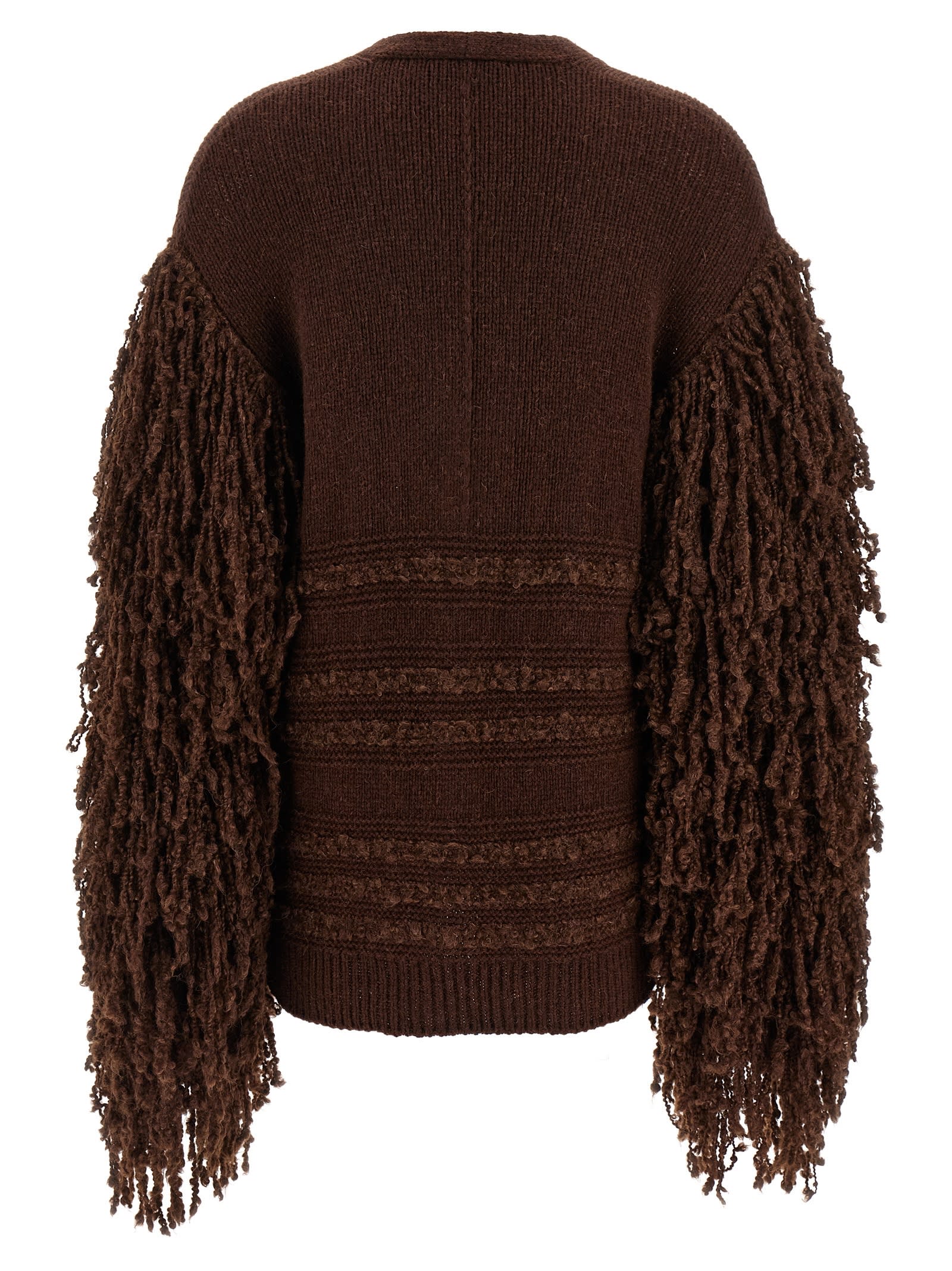 Fabiana Filippi Fringed Knit Cardigan Ribbed Hem In Brown