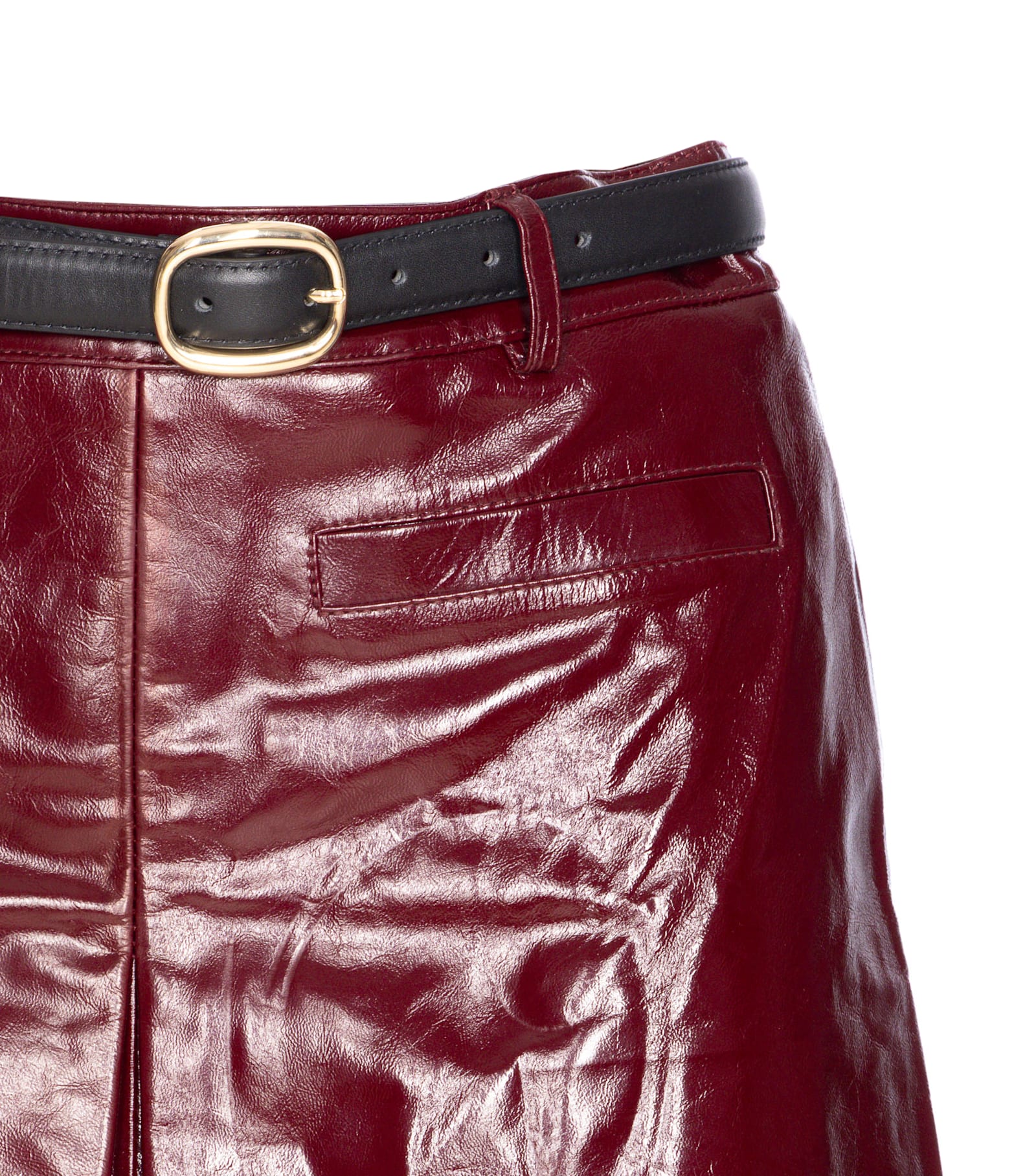 Self-portrait Belted Patent Leather Miniskirt