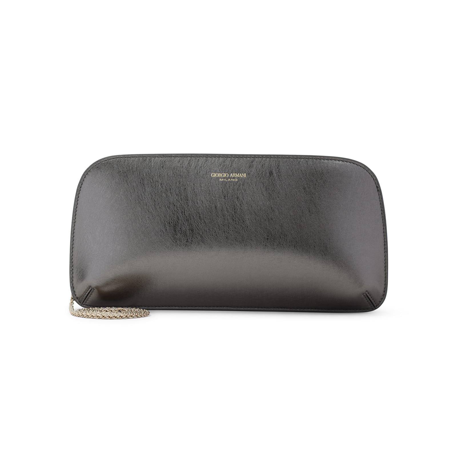Giorgio Armani Logo Metallic Leather Clutch In Grey
