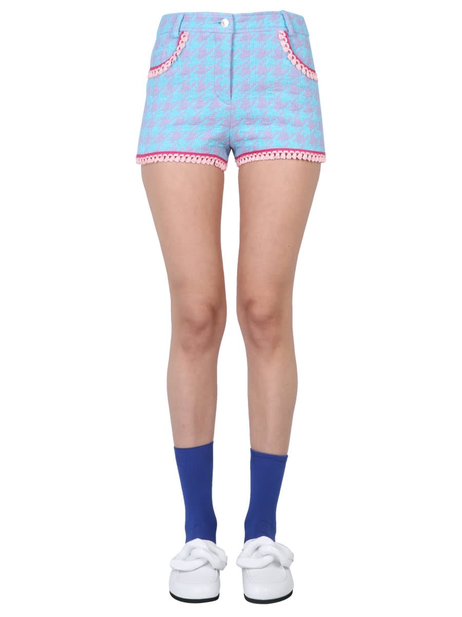 Shop Moschino Houndstooth Shorts In Azure