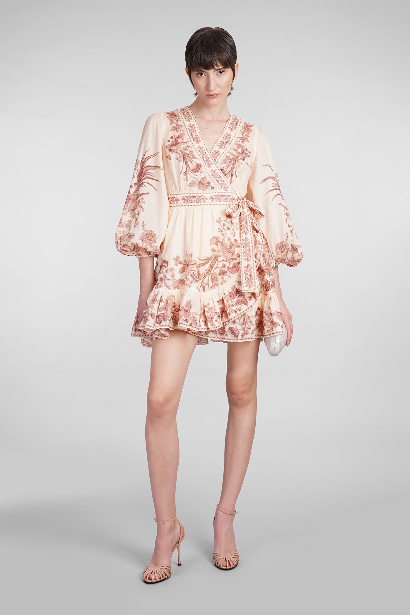 Shop Zimmermann Dress In Beige Cotton In Cream/pink Bird