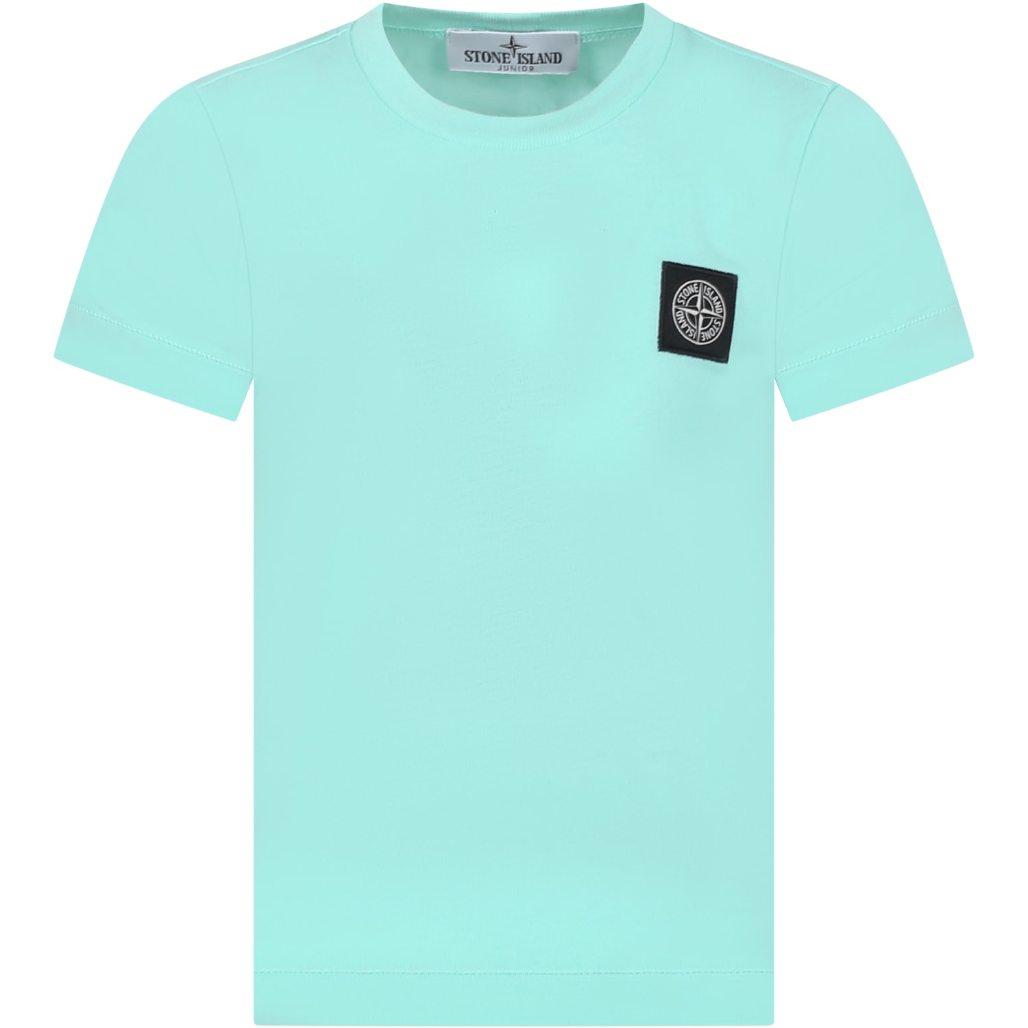 Stone Island Kids' Green T-shirt For Boy With Logo In Celeste