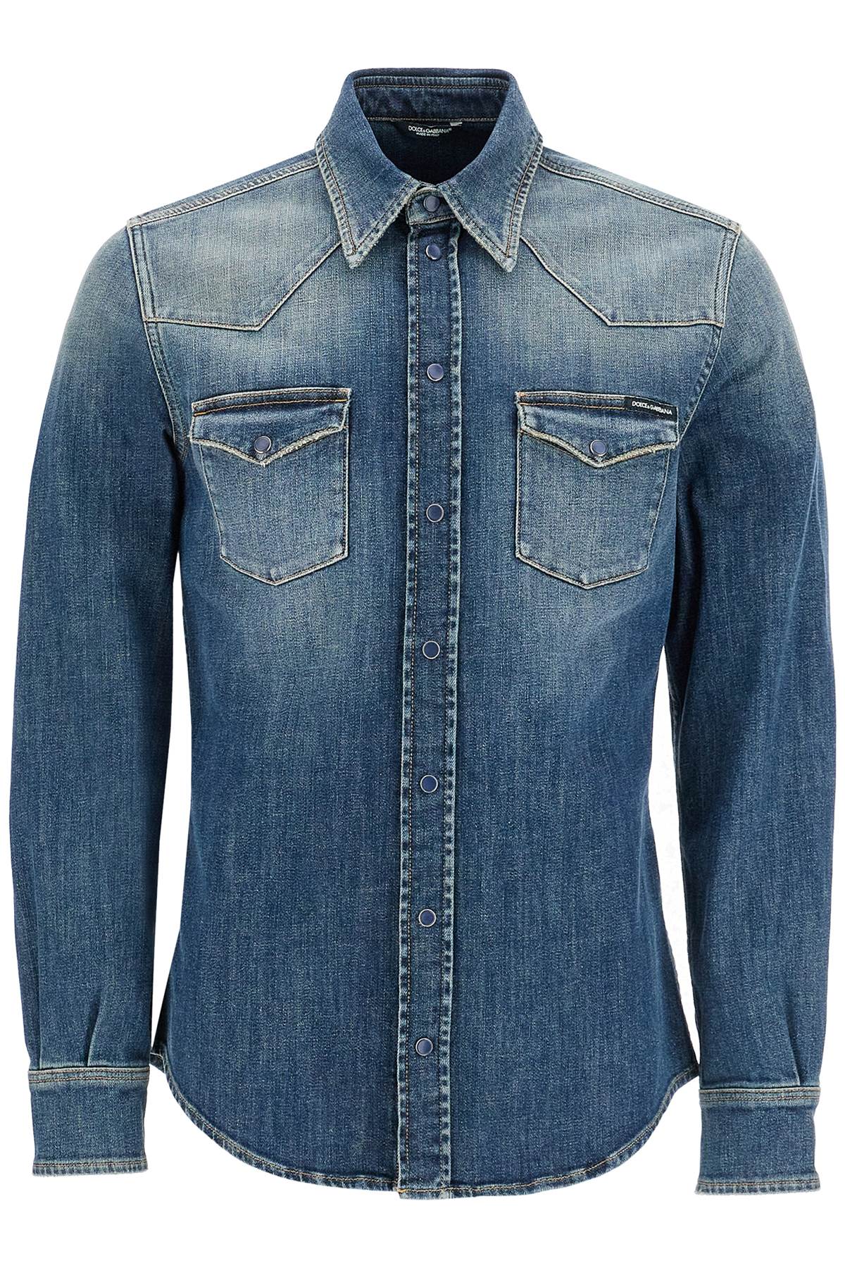 Shop Dolce & Gabbana Denim Stretch Shirt For Men In Variante Abbinata (blue)