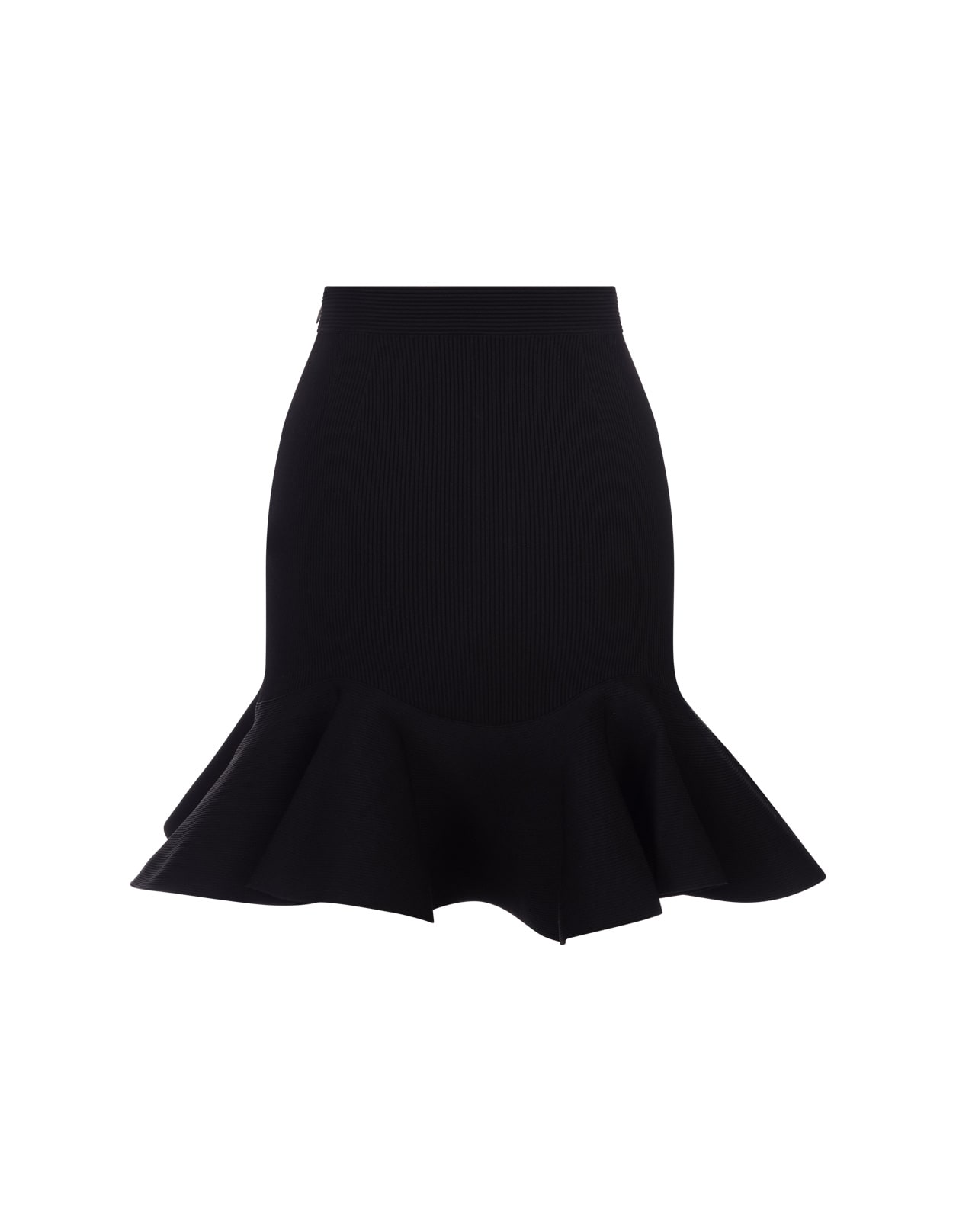Shop Alexander Mcqueen Black Short Skirt With Peplum Hem