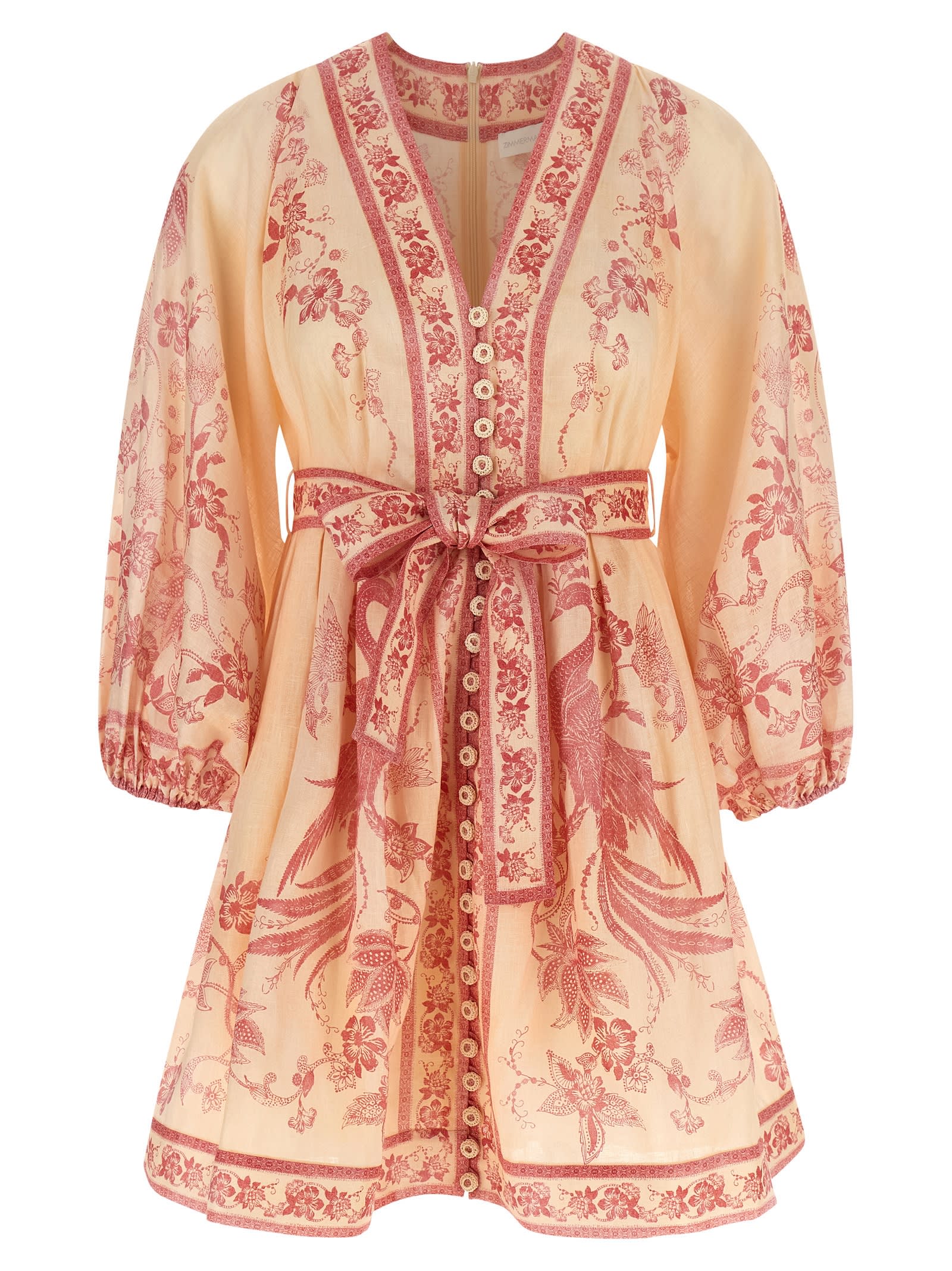 Zimmermann Beige Lucky Printed Mini Dress In Pink