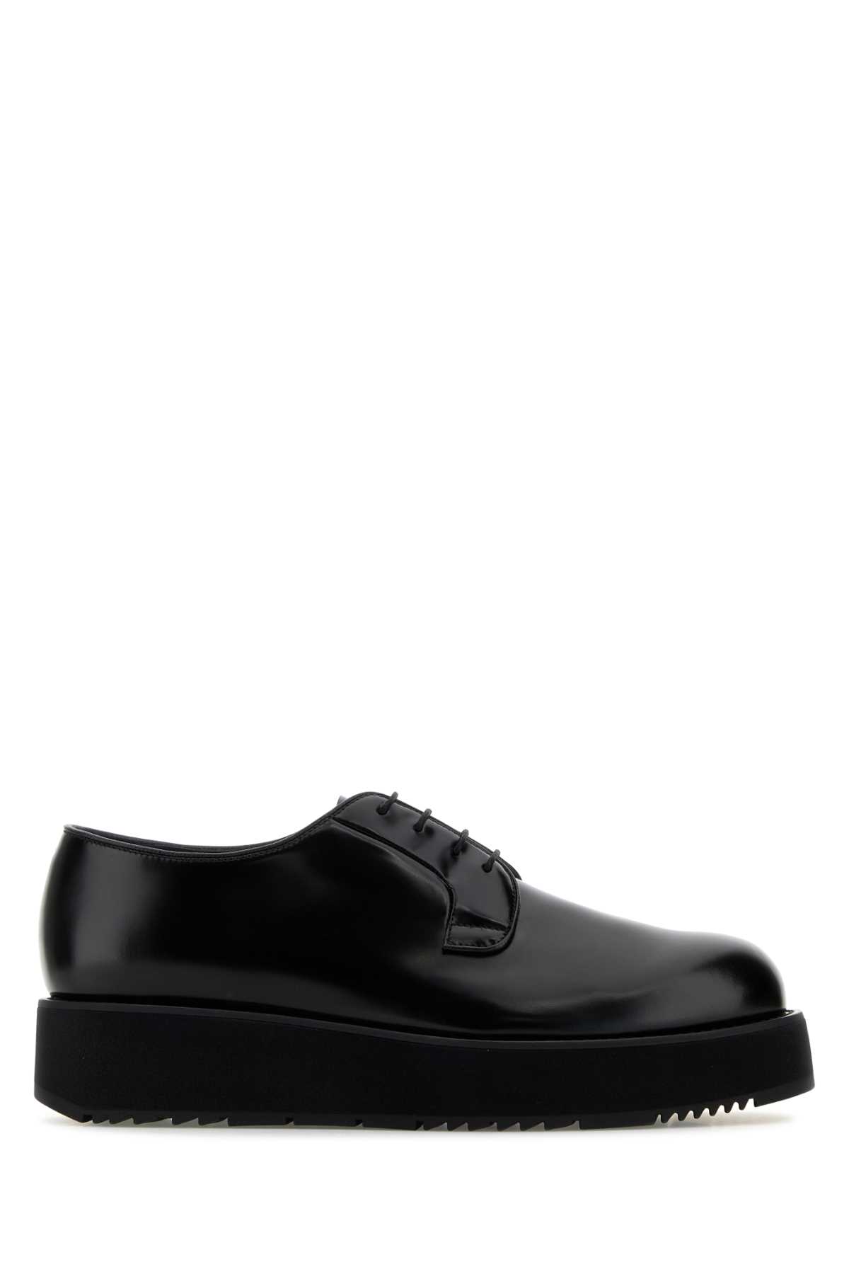 Shop Prada Black Leather Lace-up Shoes In Nero