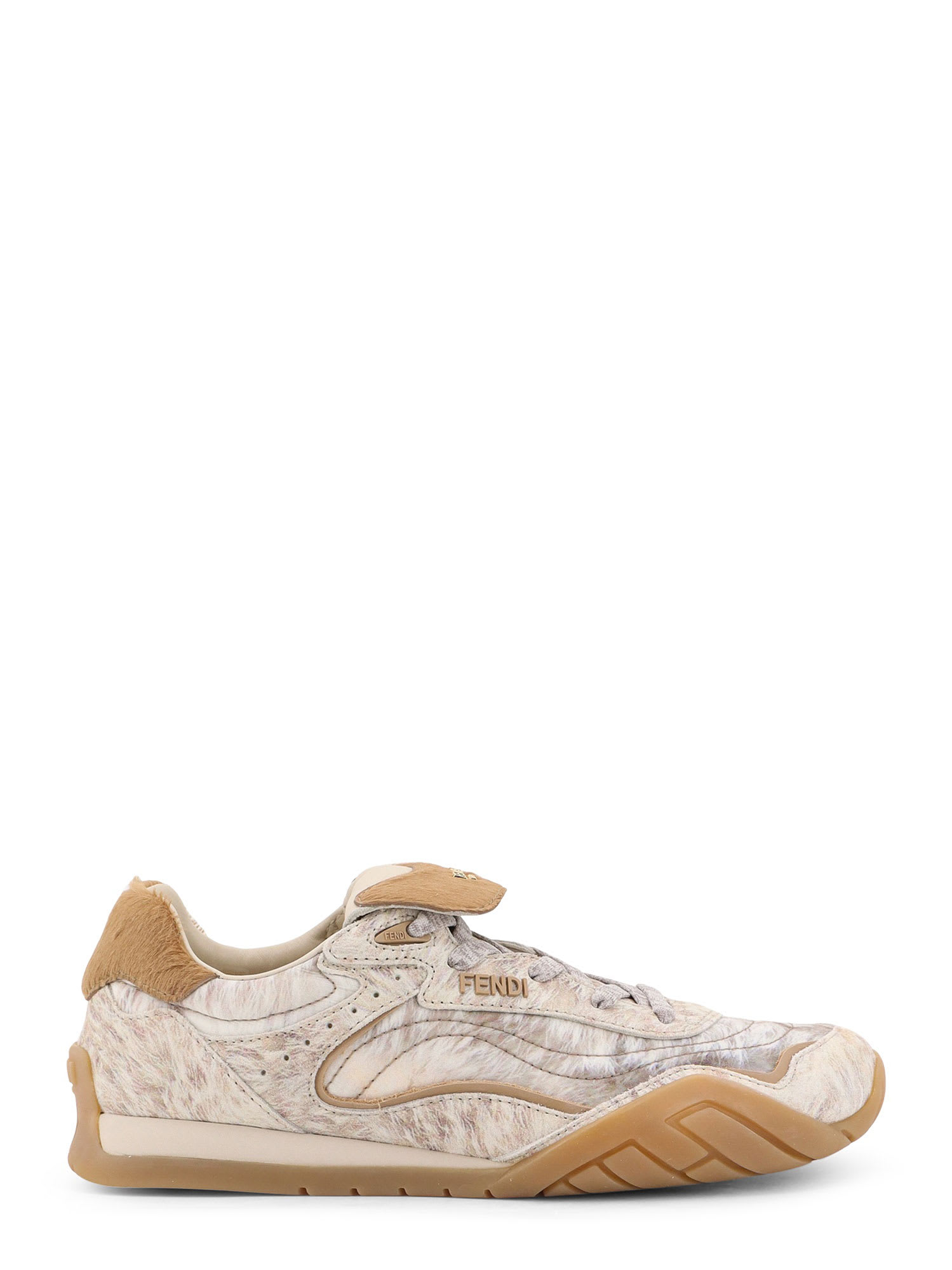Fendi Wave Pulse Leather And Fabric Sneakers In Gold