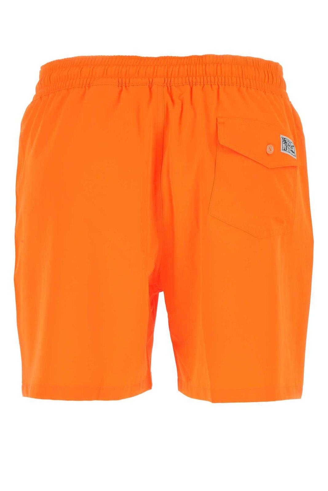 Shop Ralph Lauren Logo Embroidered Swim Shorts In Orange