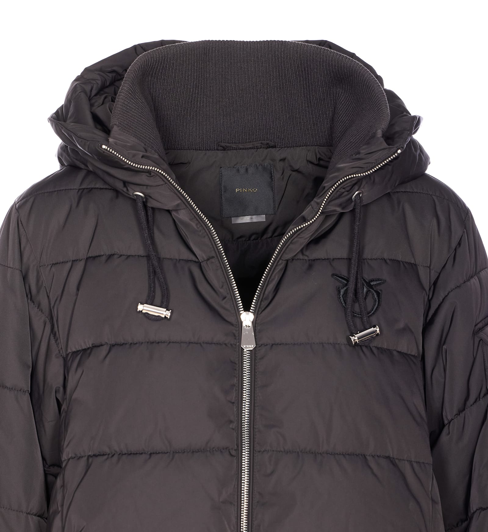 Pinko Puffer Jacket With Hood And Horizontal Quilting In Black
