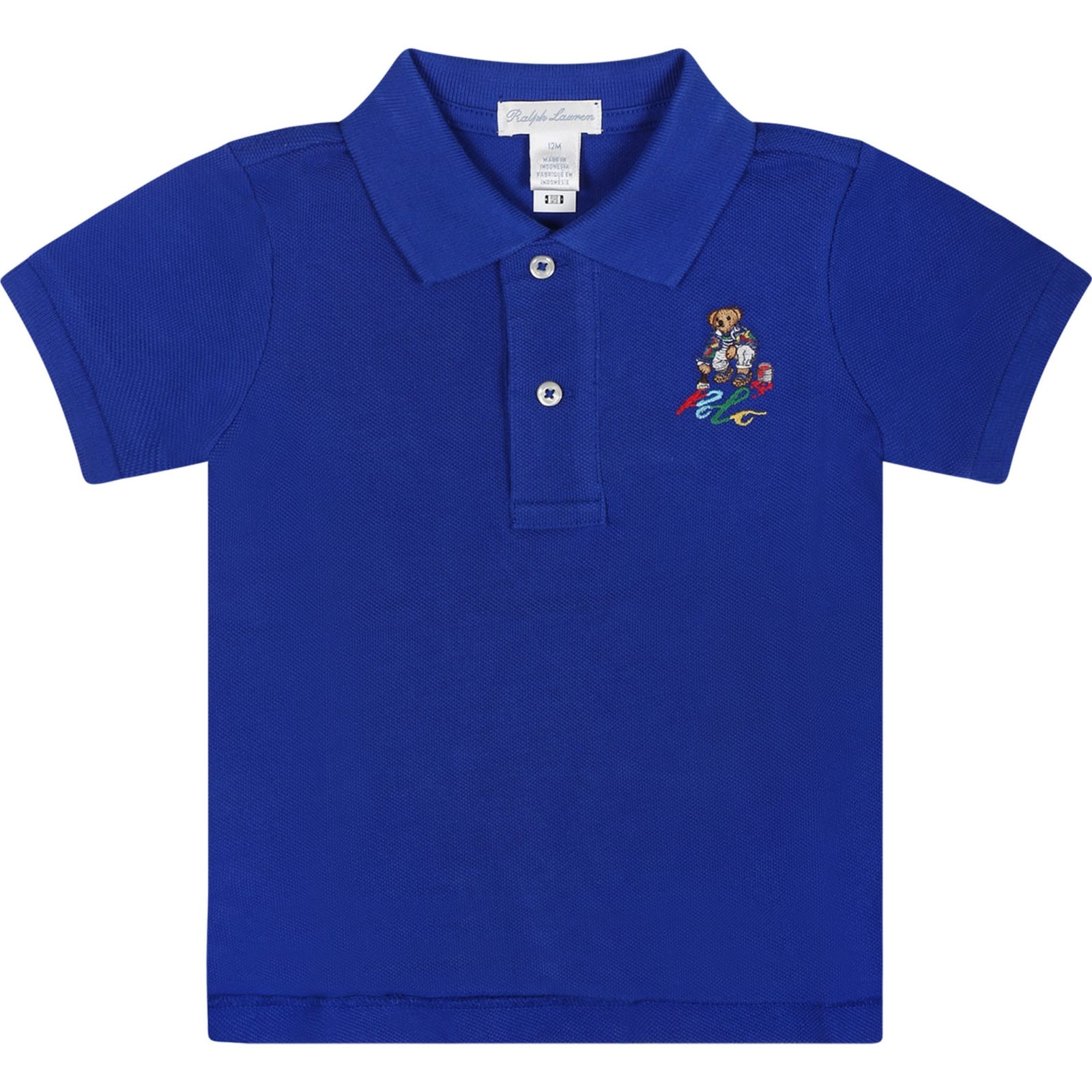 Ralph Lauren Blue Polo Shirt For Baby Boy With Polo Bear