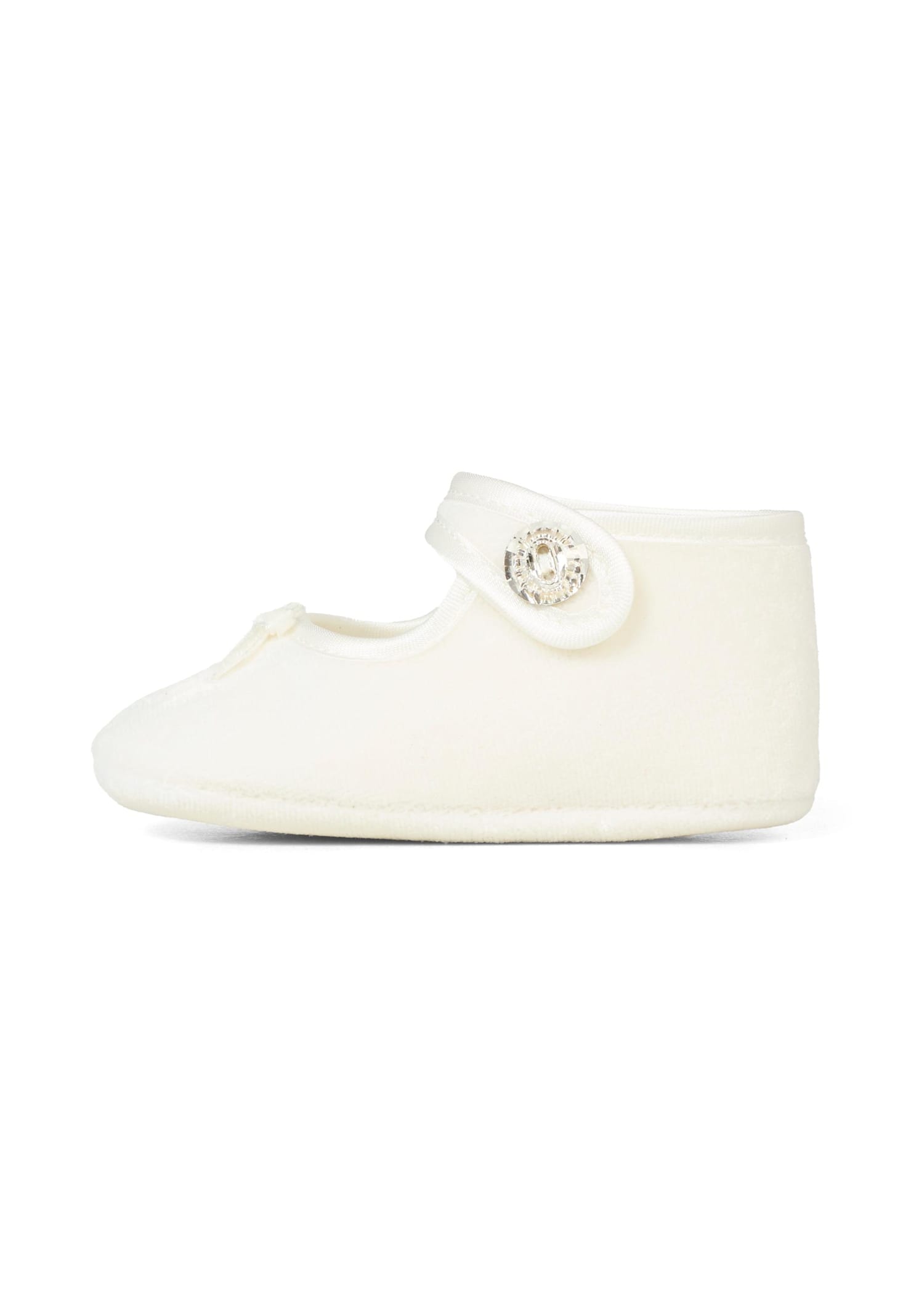 Monnalisa White Ballet Shoes For Baby Girl With Bow In White