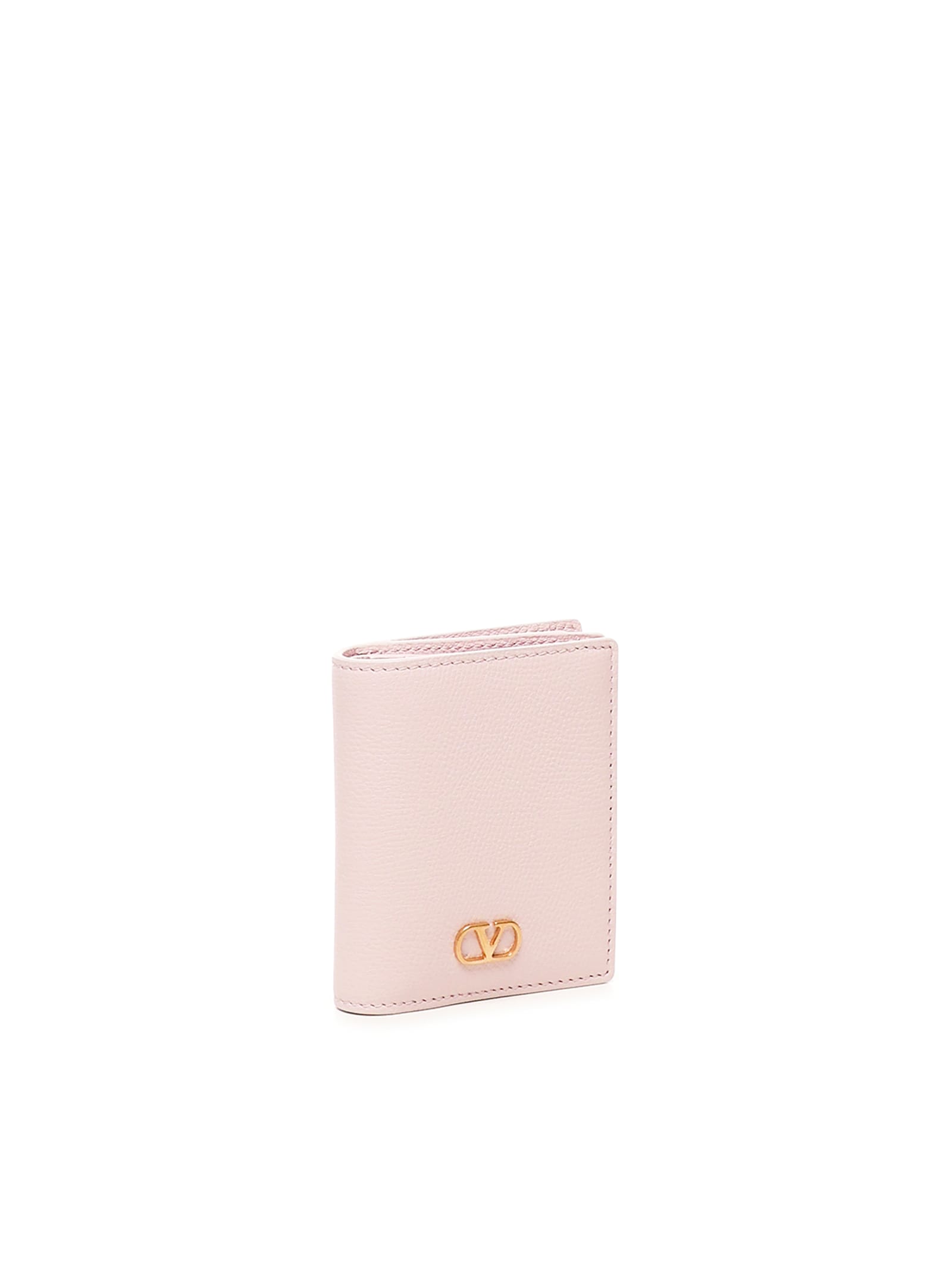 Valentino Green Leather Wallet With Logo In Rose Quartz