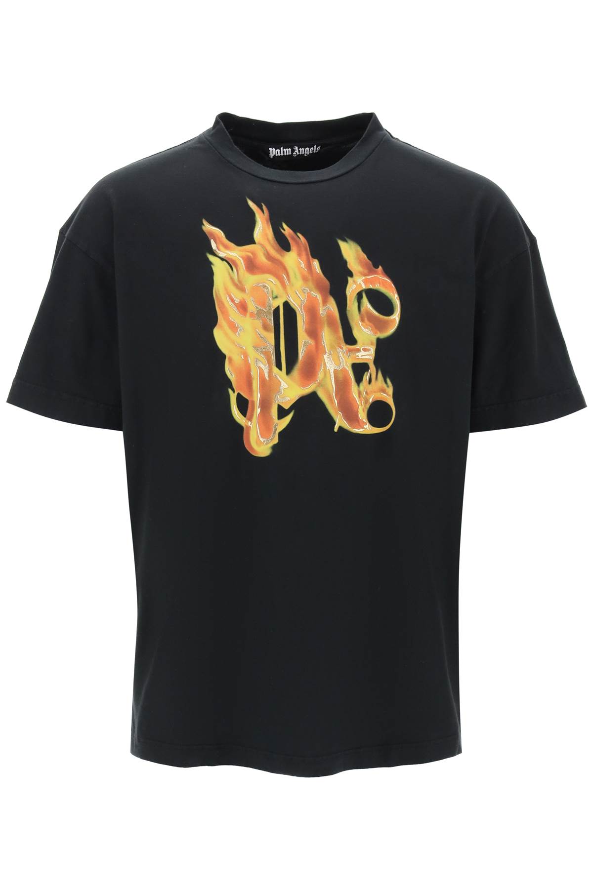 Shop Palm Angels Burning Monogram T In Black Gold (black)