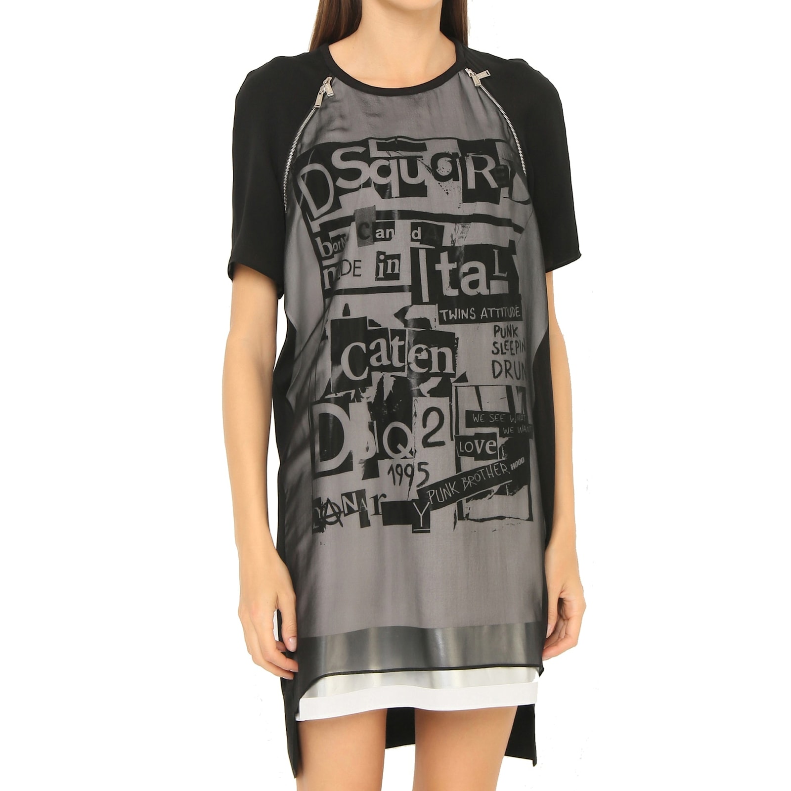 Dsquared2 Silk Printed Mini Dress In Black