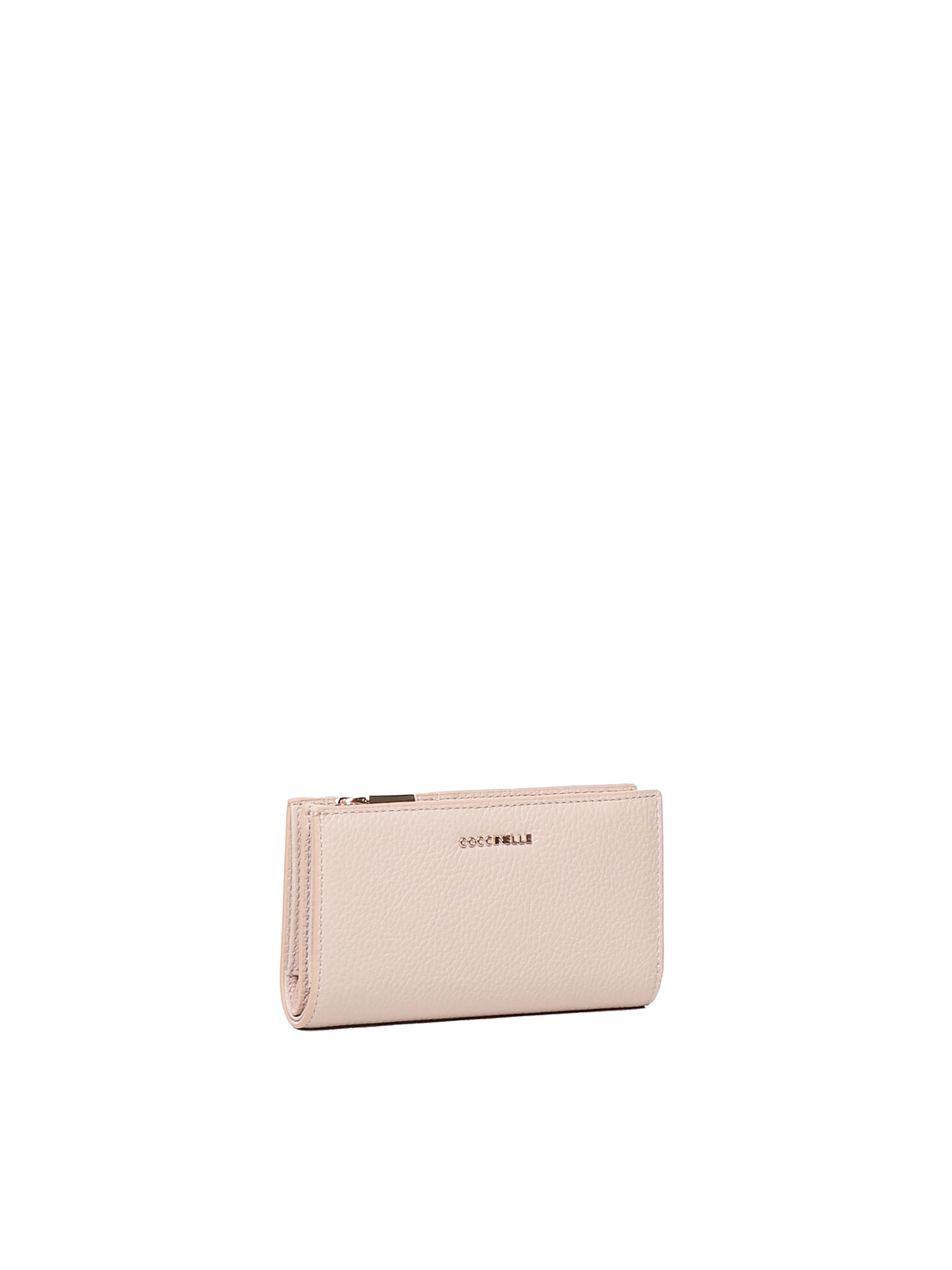 Coccinelle Metallic Soft Pink Leather Wallet In Pink