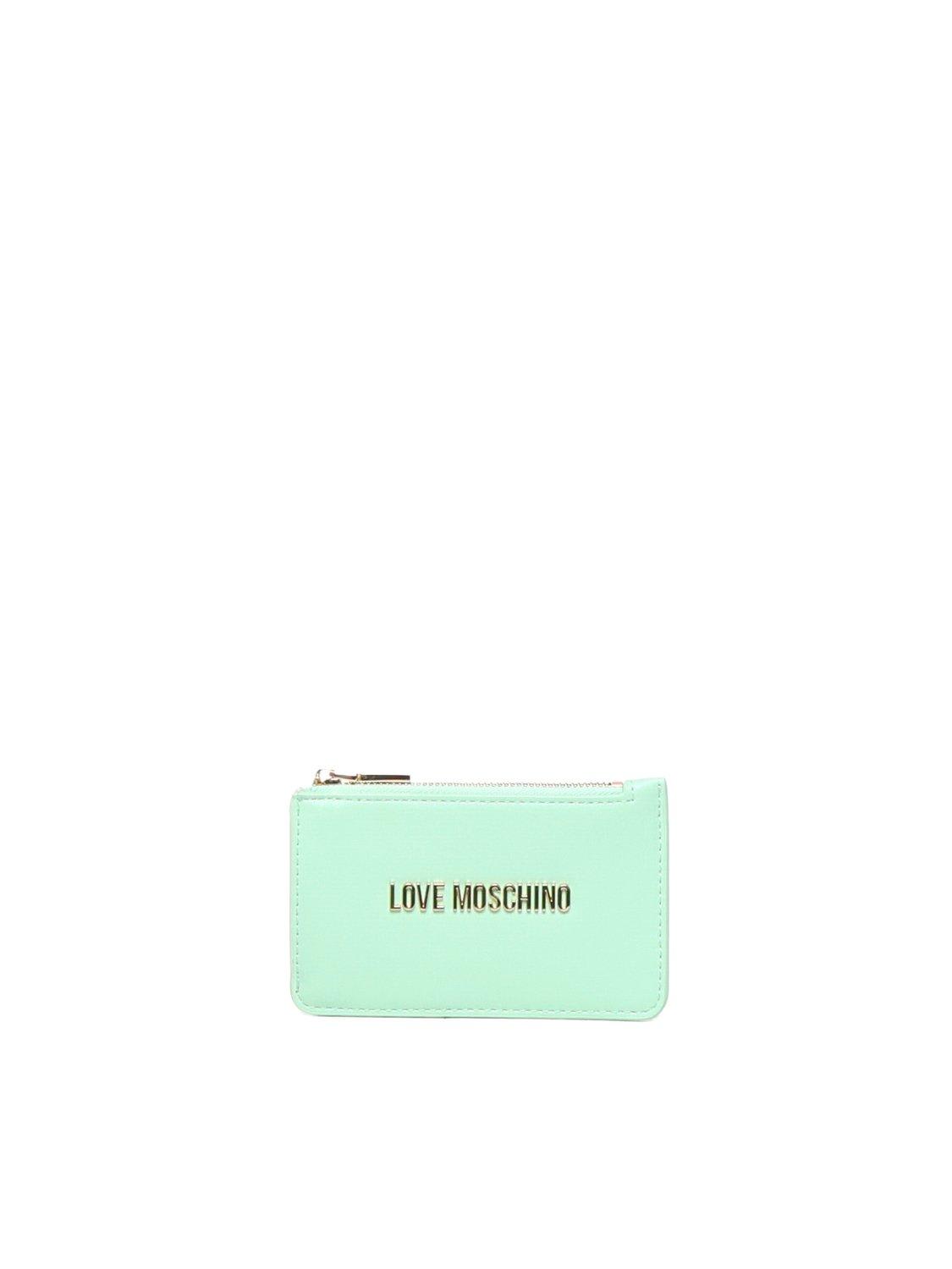 Shop Love Moschino Logo Lettering Zipped Wallet In Green