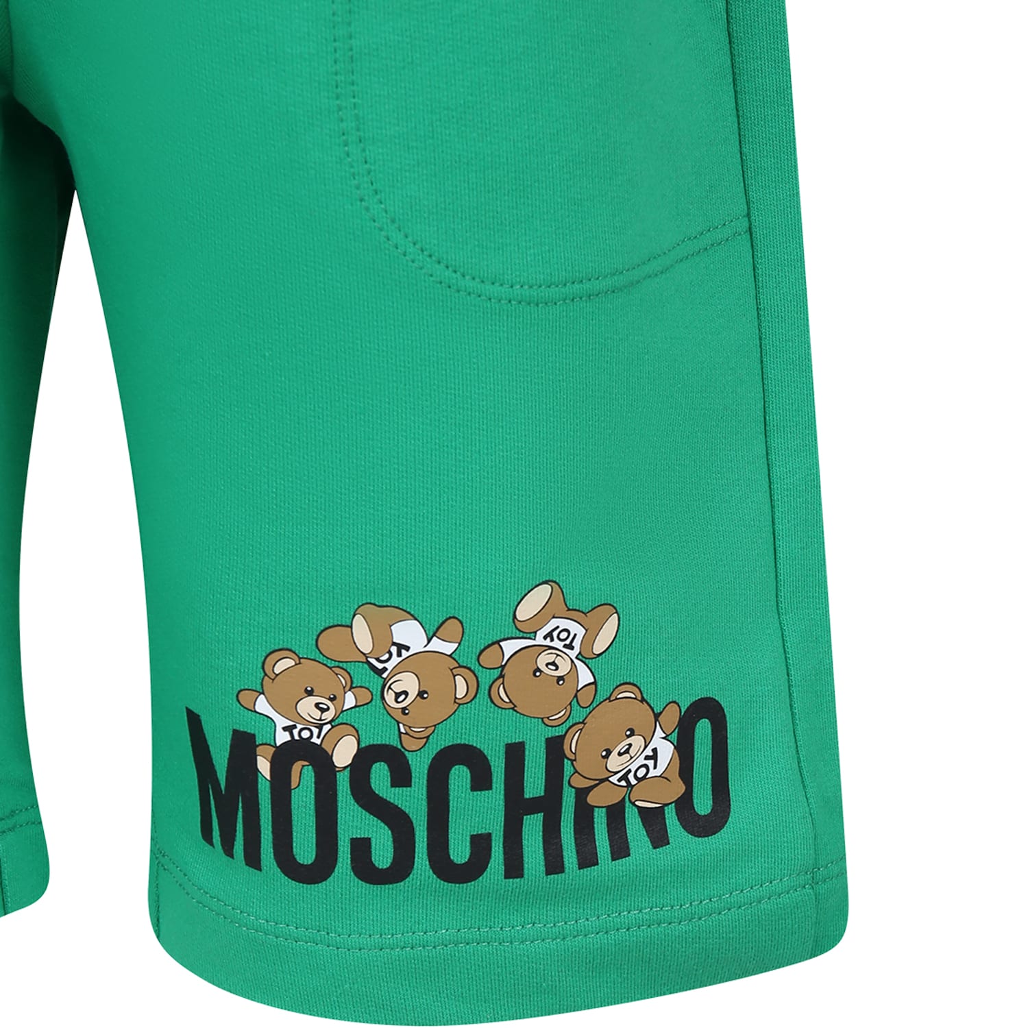 Shop Moschino Green Shorts For Kids With Teddy Bears And Logo