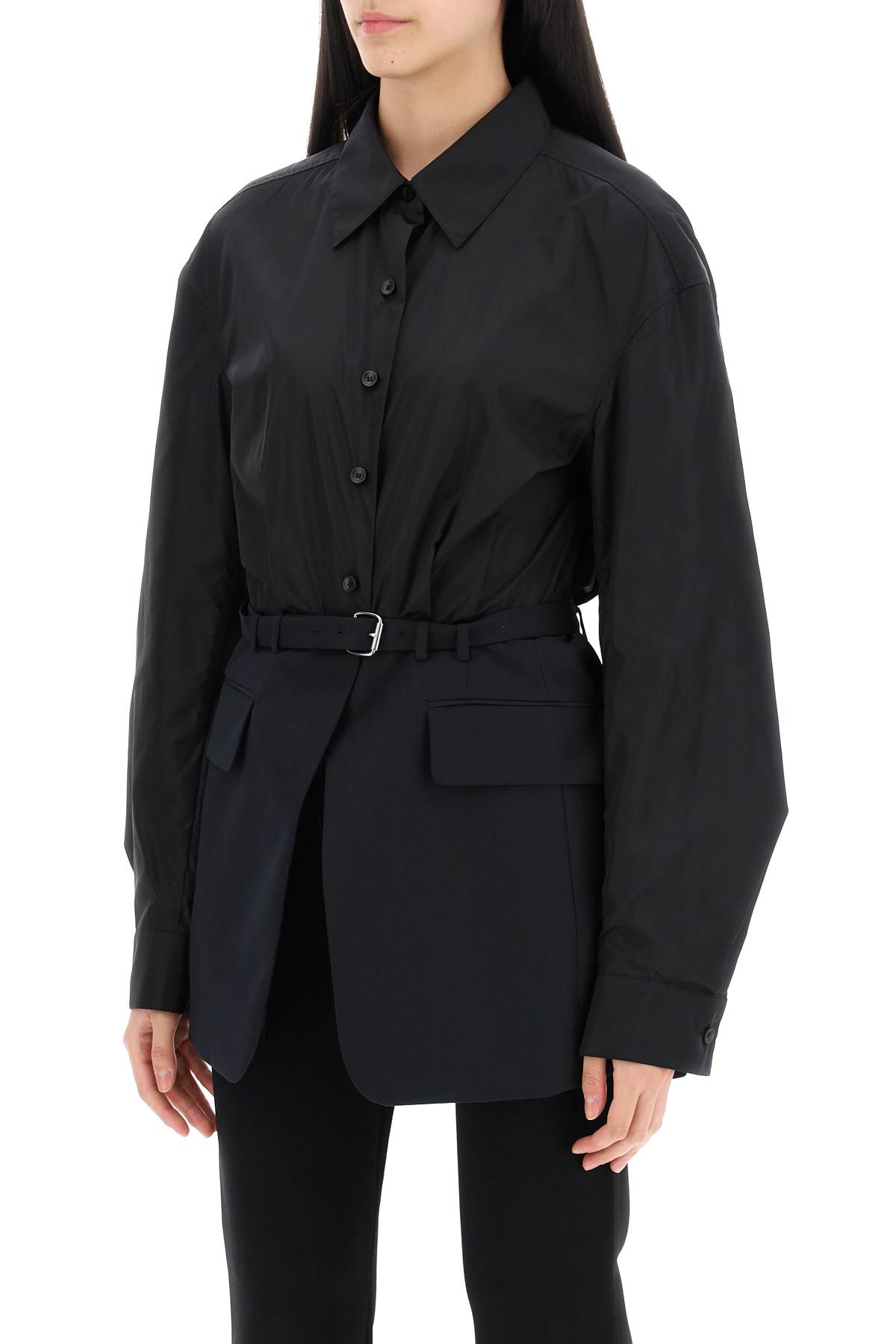 Shop Alexander Wang Bimaterial Jacket With Belt In Black (black)