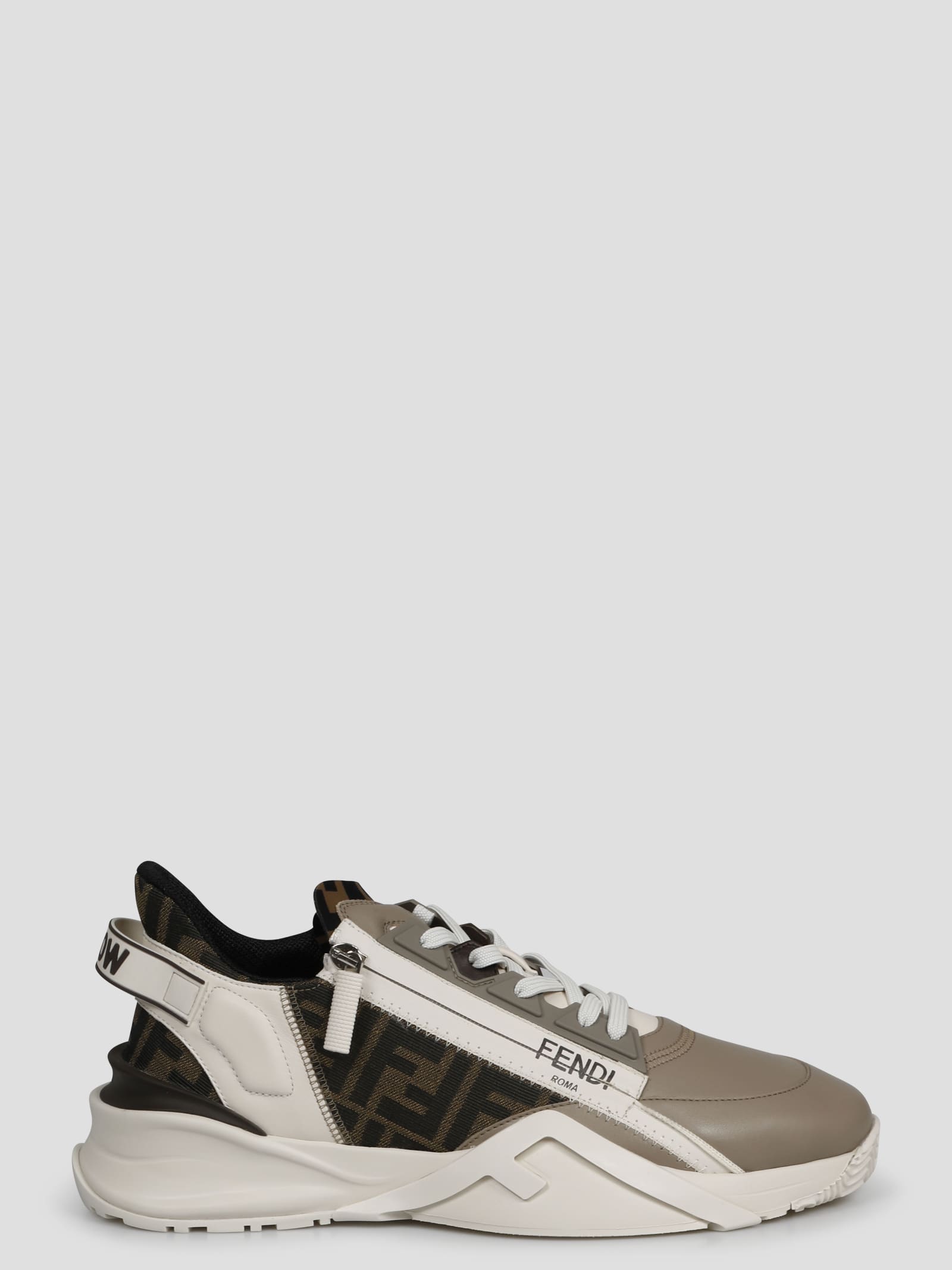 Fendi Beige Leather Sneakers With Ff Motif In Multi