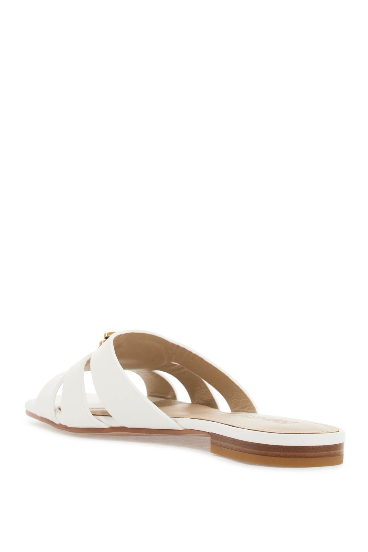 Pinko Milk Calf Leather Slippers With Striped Structure And Golden Details In White