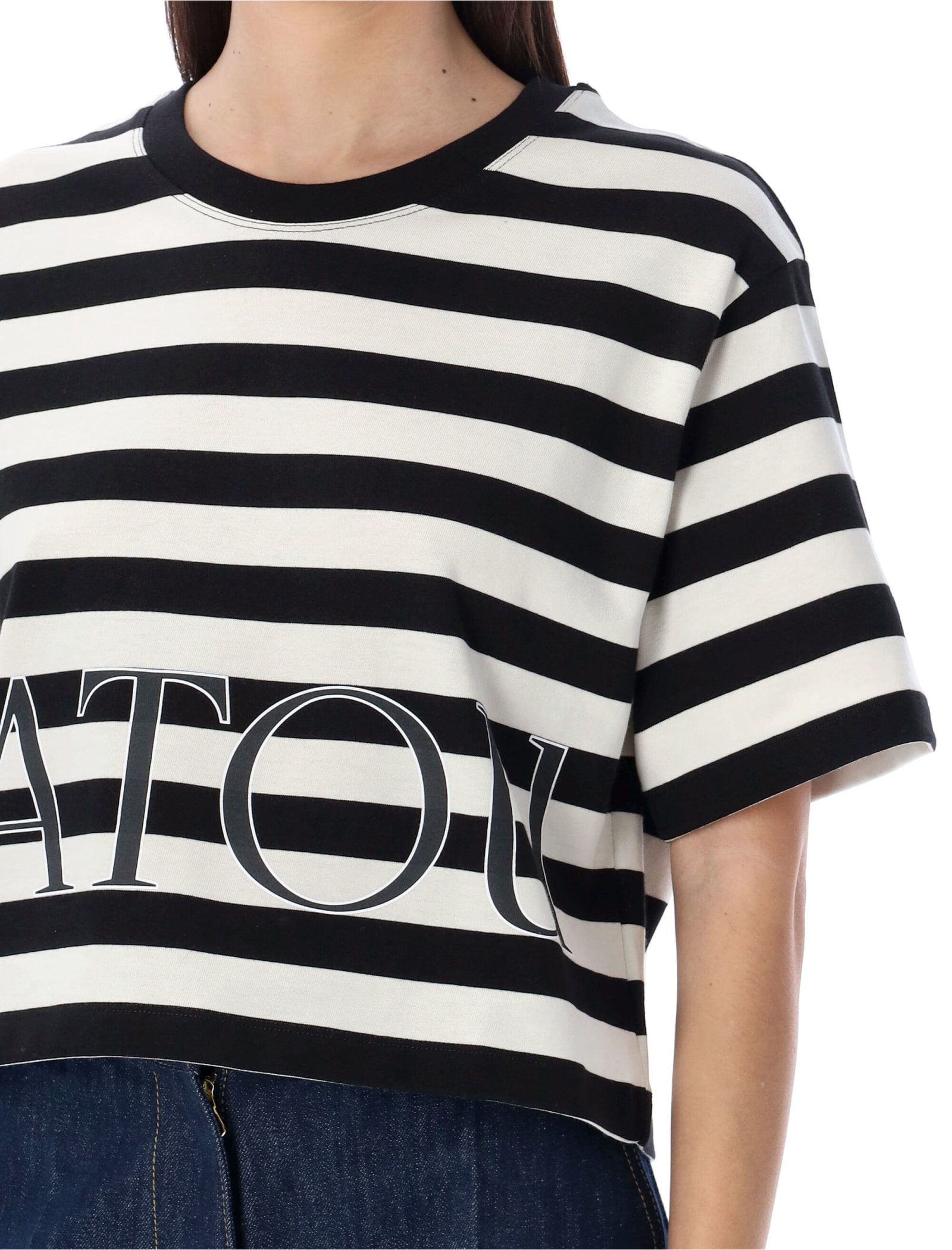 Shop Patou Striped Cropped T-shirt In Black White