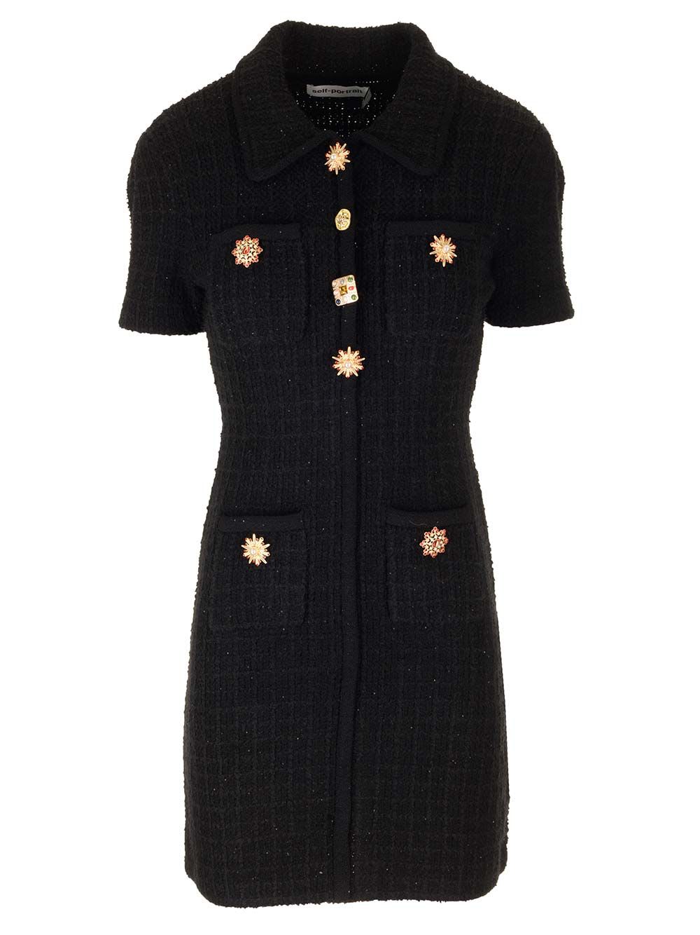 Shop Self-portrait Tweed Sheath Dress In Nero