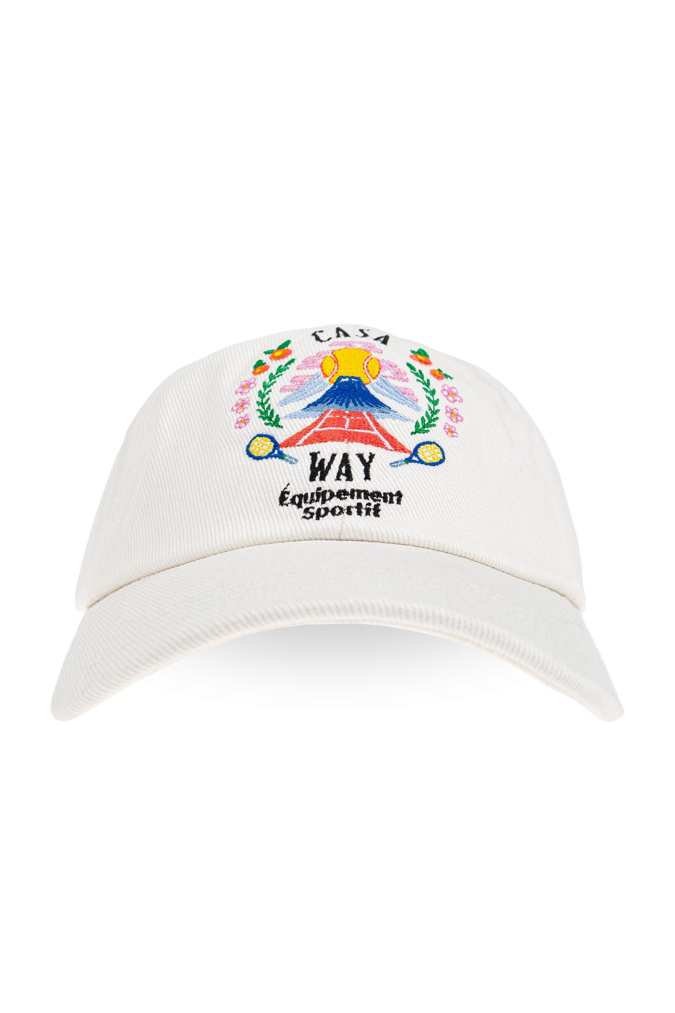 Casablanca Mens Casa Way Mountain Embroidered Cotton Baseball Cap In White