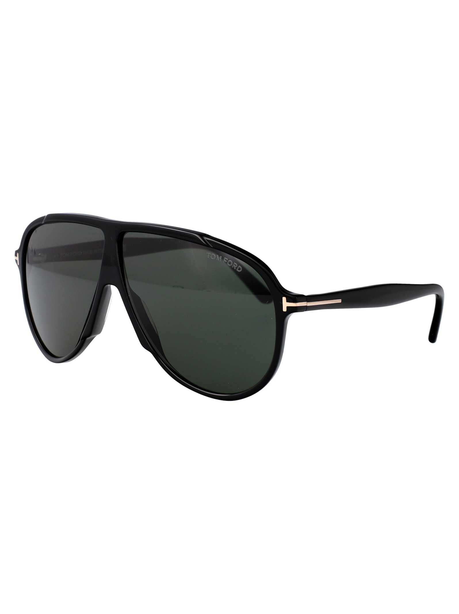 Tom Ford Eyewear Oversized Pilot Frame Sunglasses In Nero Lucido / Verde