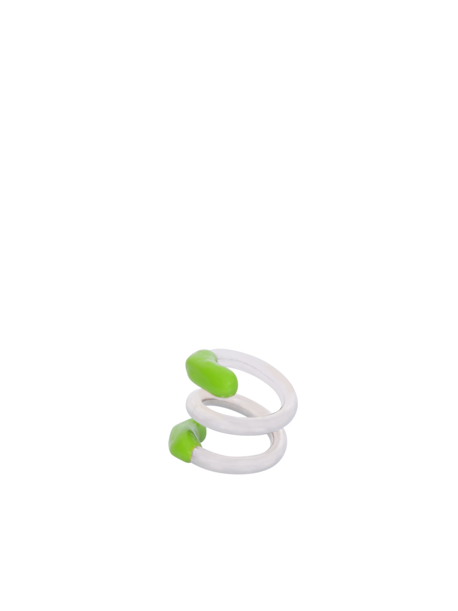 Shop Sunnei Fusillo Rubberized Silver/ Green Ring In Metallic