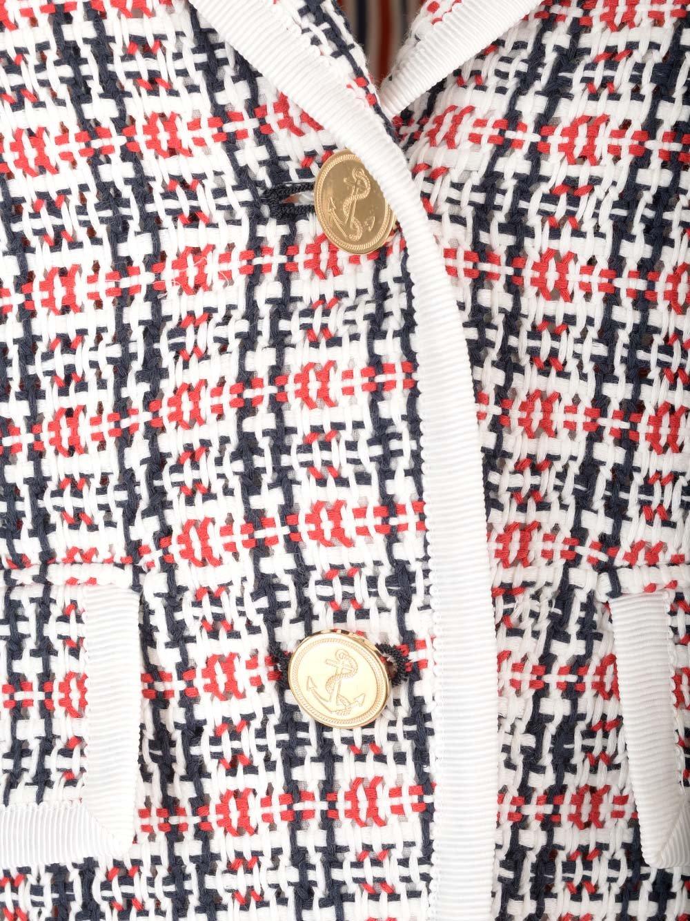 Thom Browne Check-pattern Buttoned Tweed Jacket In Multicolour